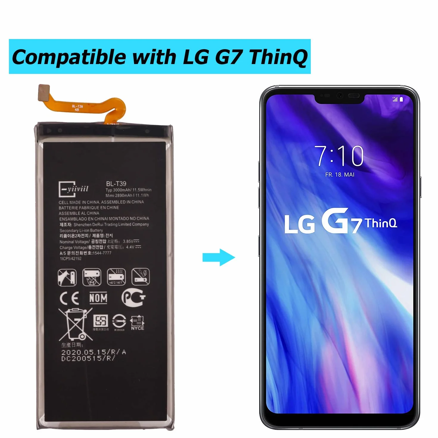 BL-T39 bateria zamienna kompatybilna z LG G7, LG G7, ThinQ G710, LG K30 (2019) LM-X320EMW z zestawem narzędzi