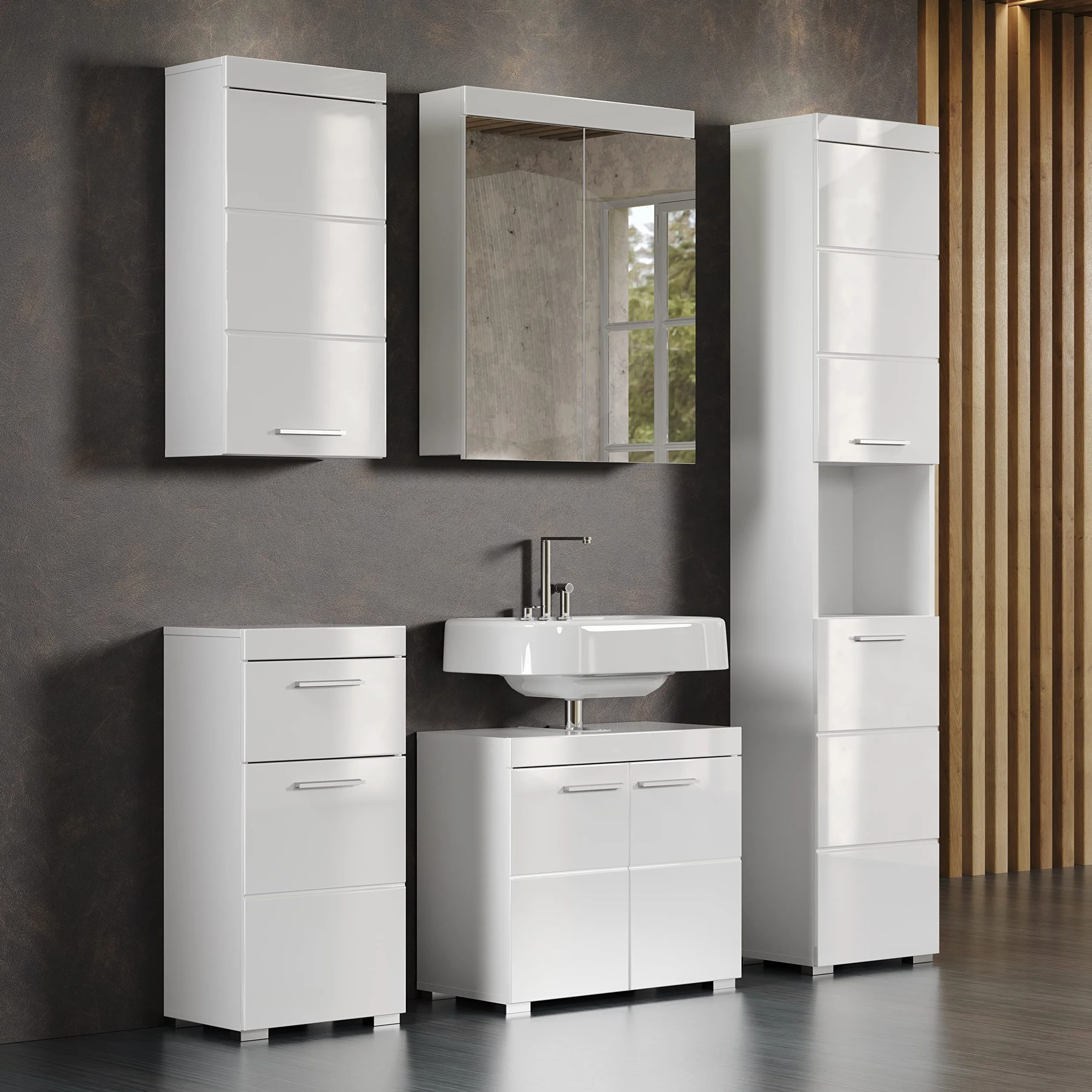 Trendteam Smart Living Szafka wisząca Amanda 37x77x23 cm biały wysoki połysk