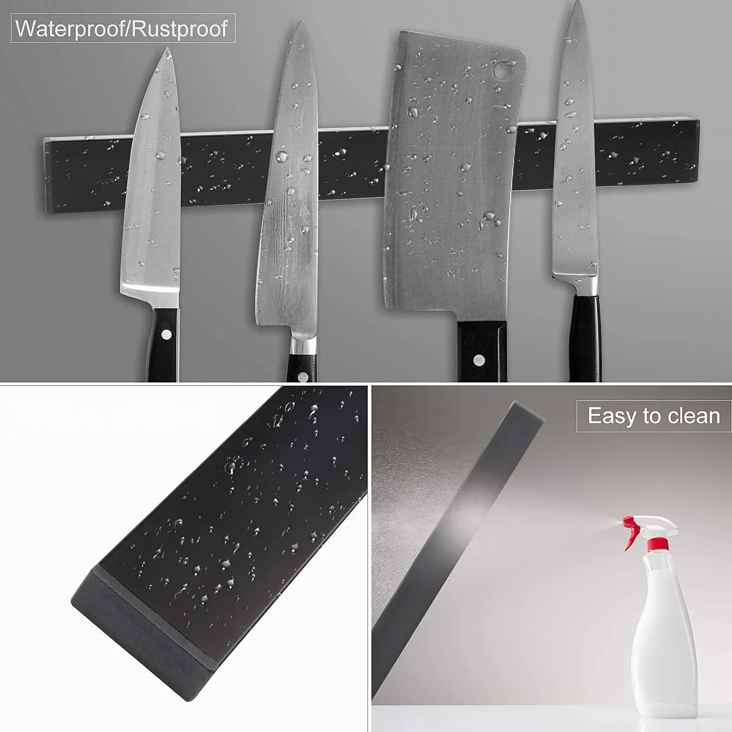 EXLECO Listwa magnetyczna, uchwyt na noże, 40 cm, listwa magnetyczna na ścianę, listwa magnetyczna, uchwyt na narzędzia, stal nierdzewna, kolor czarny, do kuchni