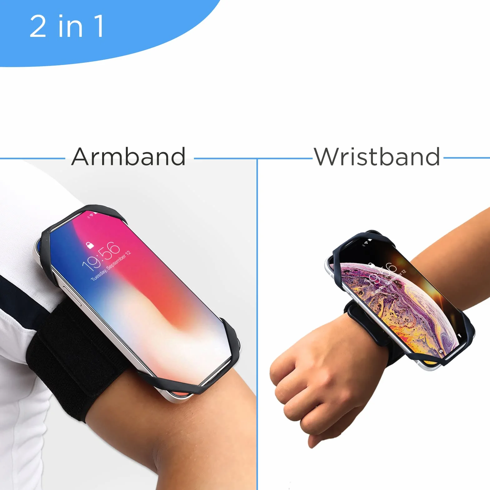 Nadgarstek i opaska 2 w 1: Uniwersalna, do smartfonów do 7 cali Obrót o 360° Kompatybilny iPhone, Samsung, Xiaomi - Czarny