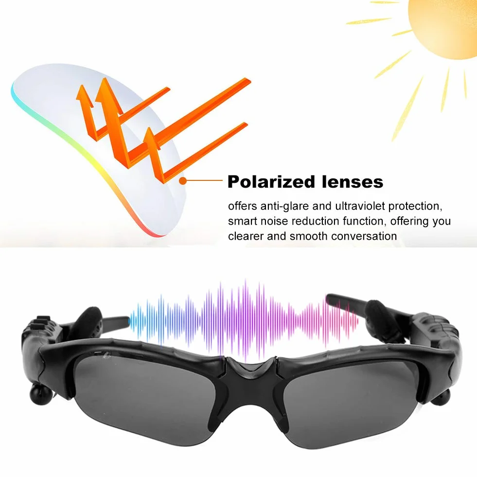 Bezprzewodowe Okulary Przeciwsłoneczne Bluetooth, Okulary Przeciwsłoneczne z Dźwiękiem Stereo do Uprawiania Sportów na świeżym Powietrzu, Redukcja Szumów, Odtwarzanie Muzyki, Słuchawki, Materiały Eksp