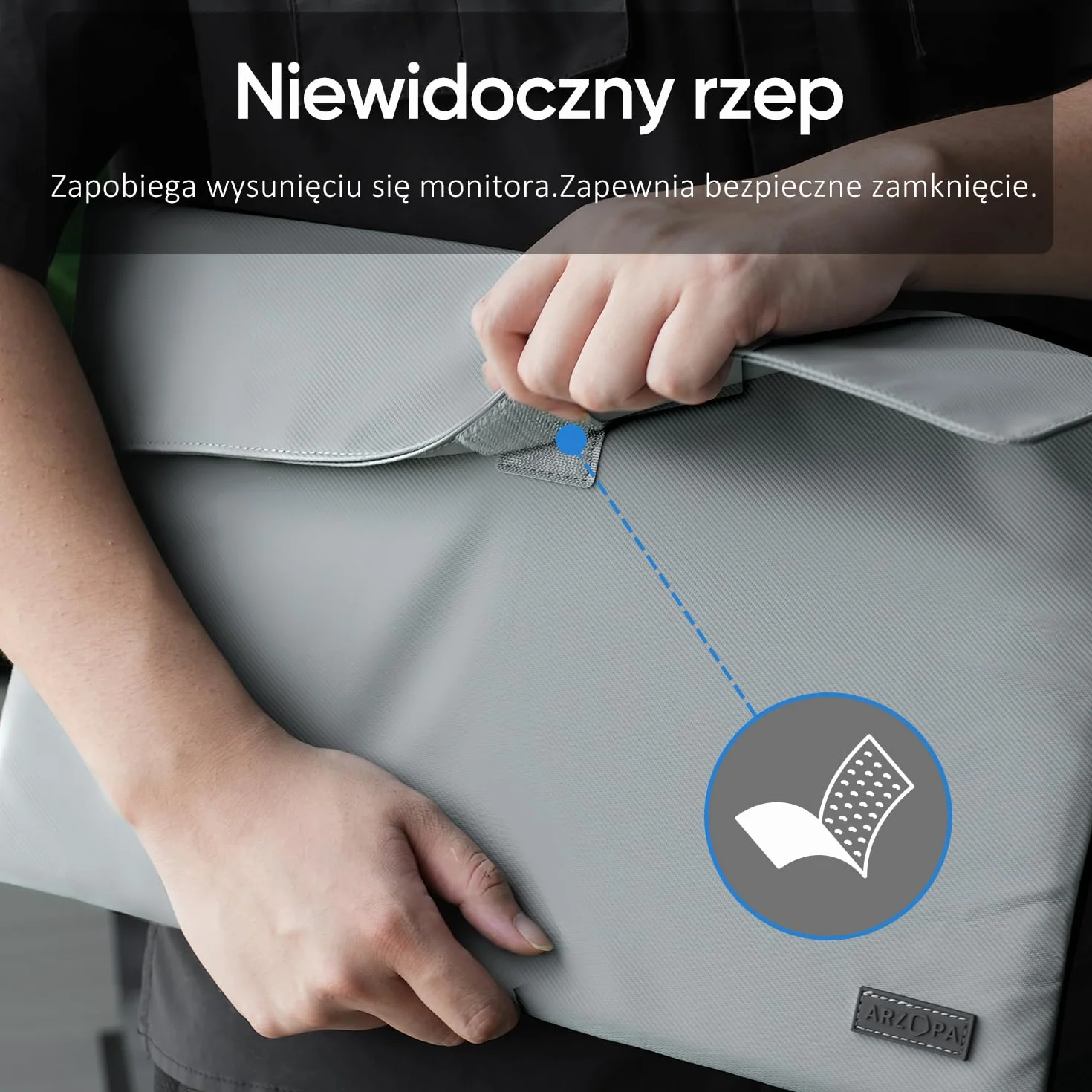 Przenośna torba na monitor ARZOPA 17,3"skóra PU,wodoodporny materiał,materiał podstawy,miękka podszewka,mocne zamknięcie magnetyczne,możliwość zwinięcia do przechowywania,łatwa do przenoszenia szary