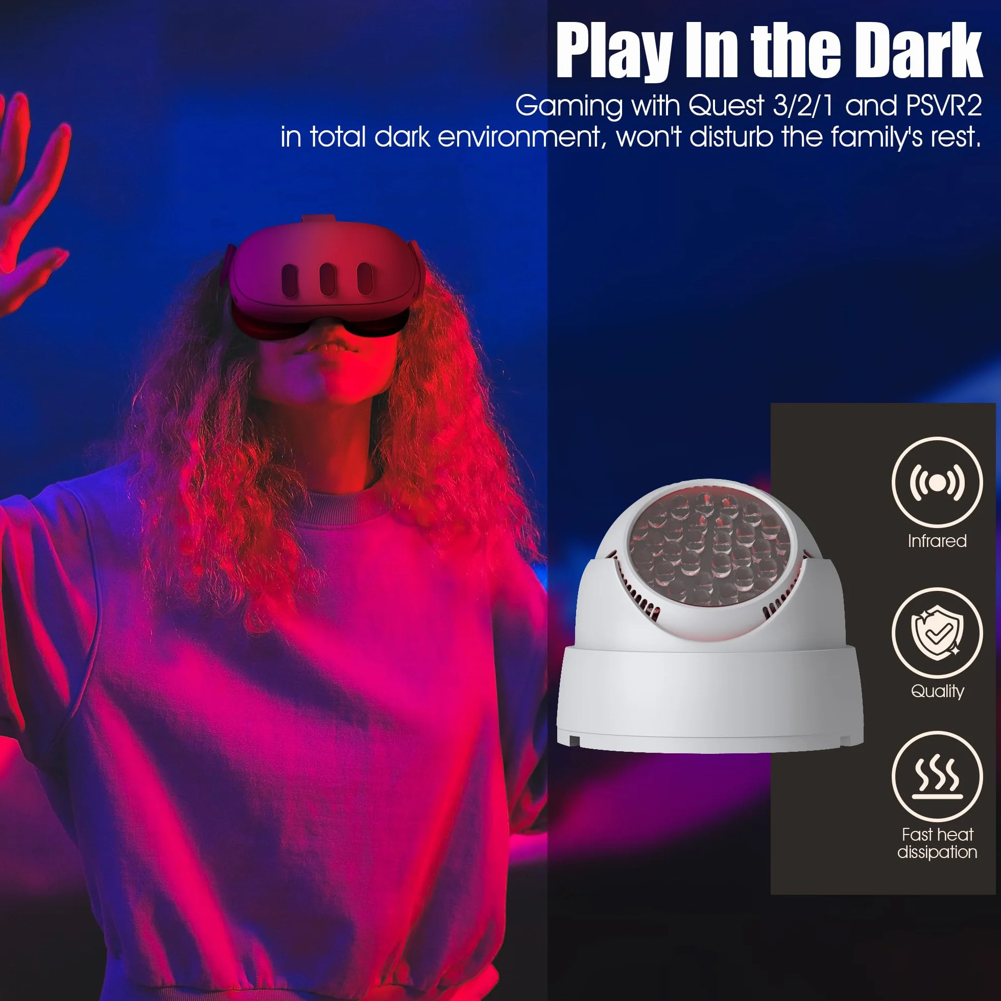 NEWZEROL Ir Illuminator lampa na podczerwień kompatybilna z Quest 3/2/Quest/PS VR2,Brak zakłóceń świetlnych bardzo czułe światło noktowizyjne z europejskim standardowym adapterem przełącznika - Biała
