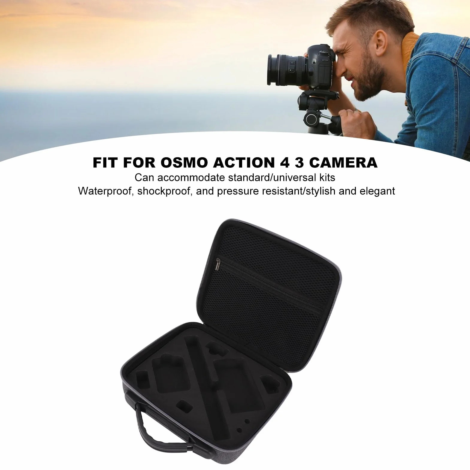 Futerał do Osmo Action 4 3, twarda torba z miękkim uchwytem, wodoodporna, odporna na zarysowania ochronna torba podróżna, torba do przechowywania o dużej pojemności na zewnątrz, podwójny zamek