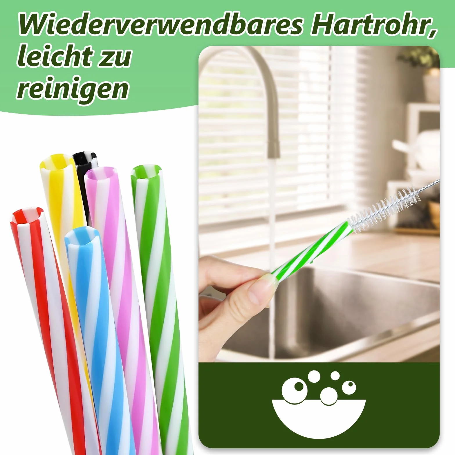 60sztuk słomek wielokrotnego użytku, plastikowe słomki ze szczotką słomkową, do koktajli, soków, koktajli i gorących napojów (długość 9,06 cala, średnica 0,28 cala)