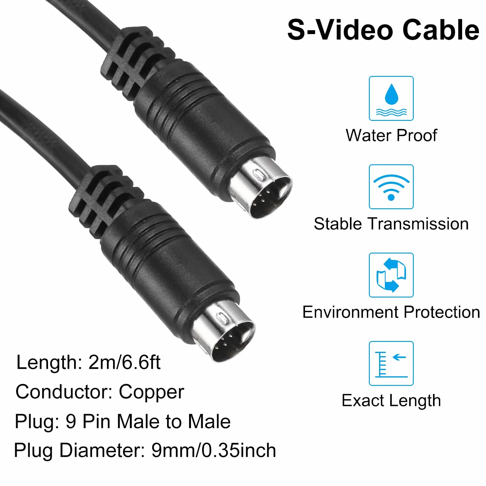 QUARKZMAN S kabel wideo 6,6 ft, mini DIN 9-pinowy kabel S-video męski na męski pozłacany wtyk transmisja do odbiornika telewizyjnego monitora S-VHS VCR DVD