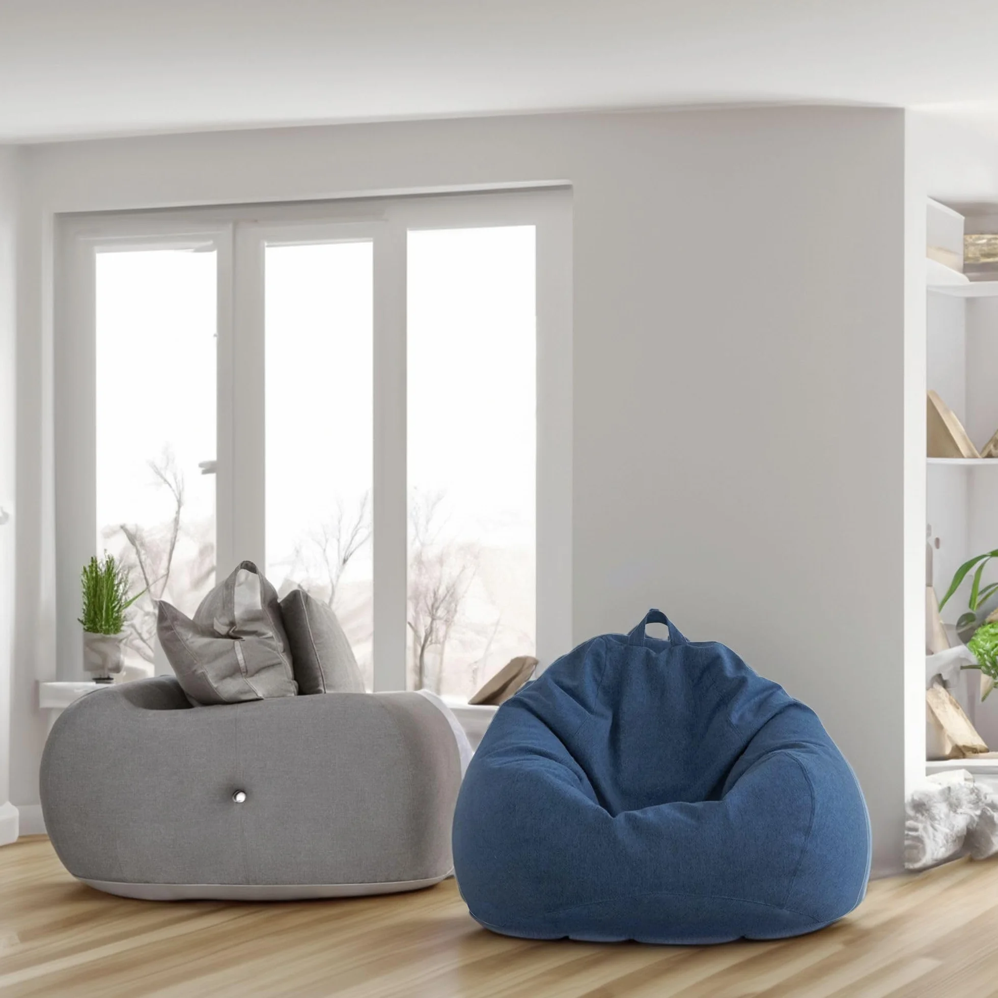 Worek do siedzenia z wypełnieniem ekologicznym, puf, fotel relaksacyjny, poduszka do siedzenia, poduszka na podłogę, Bean Bag (granatowy, 100 x 120 x 50 300 l)