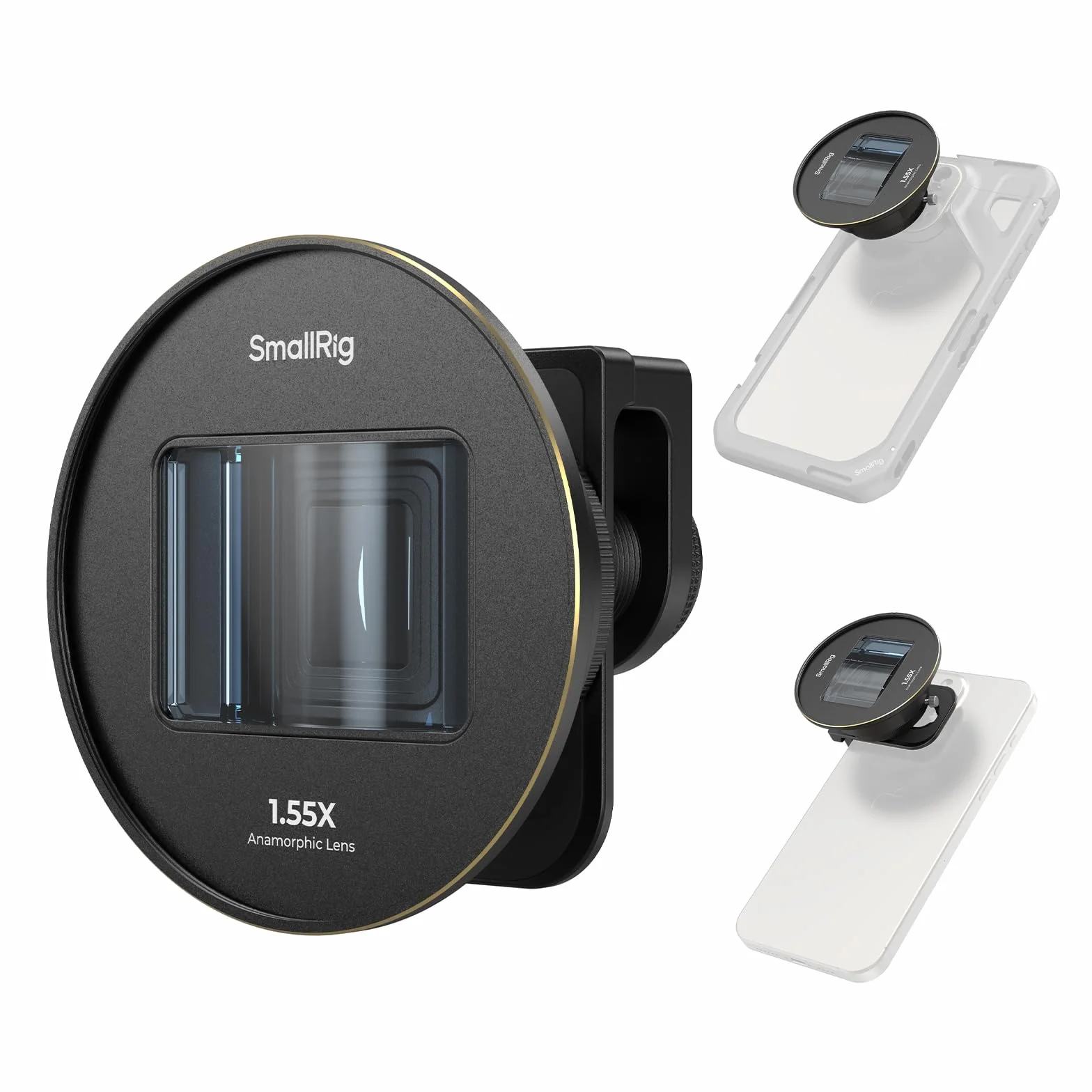 SMALLRIG 1.55XT Anamorphic Lens dla Phone, Panoramiczny Kinowy Obiektyw Blue Flare 2.76:1 do Klatki Telefonicznej z Mocowaniem T, Obiektyw Anamorficzny z Klipsem dla iPhone 15 14 13 12 serii - 3578B