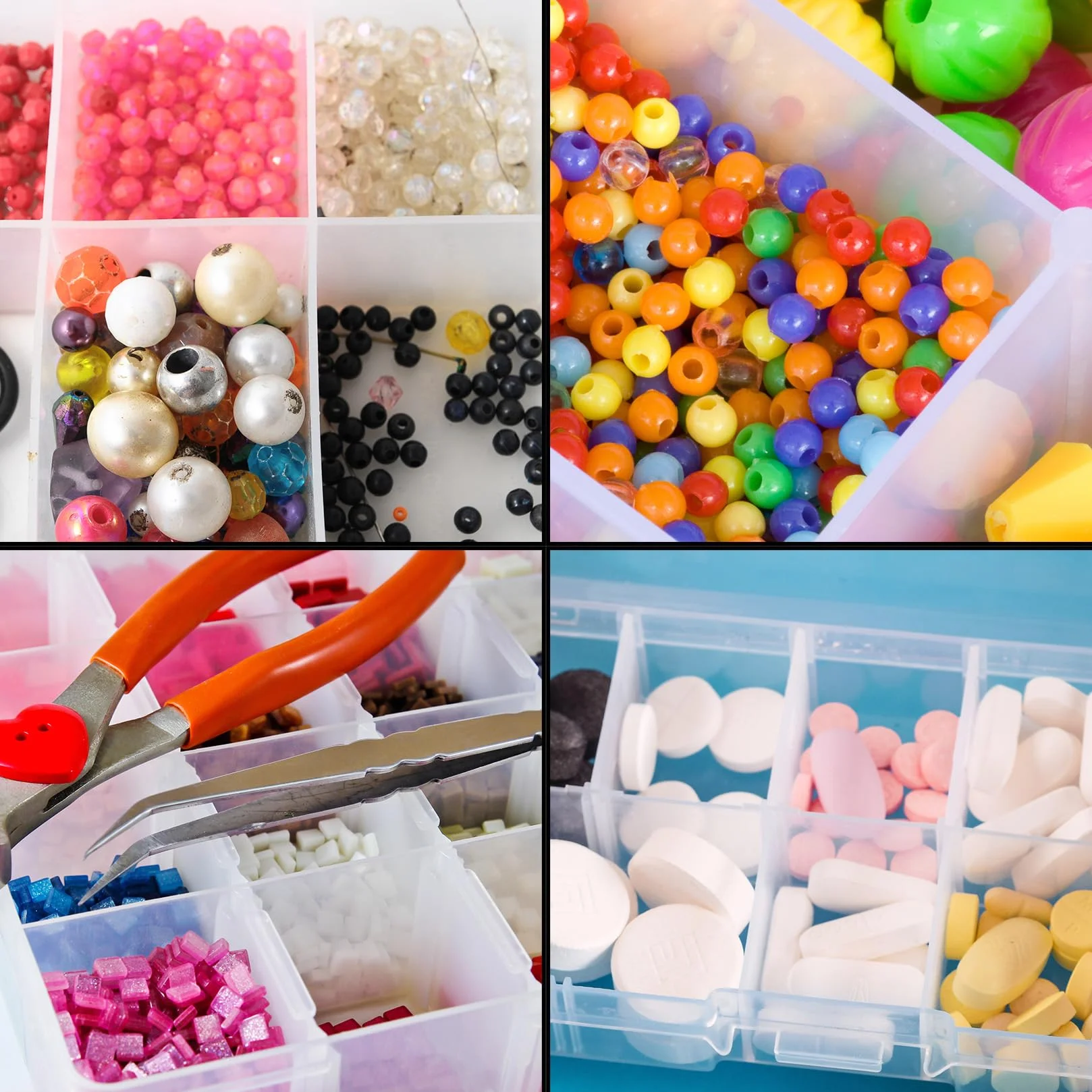 Organizer do przechowywania z regulowanymi przegródkami, 15 przegródek, plastikowe pudełko, zestaw 3 sztuk