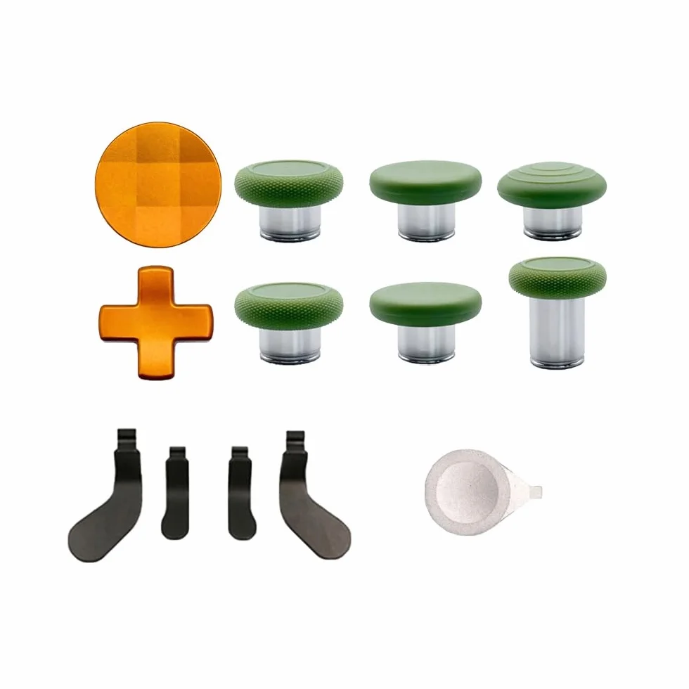 Metalowe Drążki do Xbox Elite Series 2 Kontrolera, 13 w 1 Akcesoria Zamiennik 6 Joystick 4 Tylne Łopatki 2 D-Pads z 1 Narzędziem do Regulacji, Zielony + Pomarańczowy