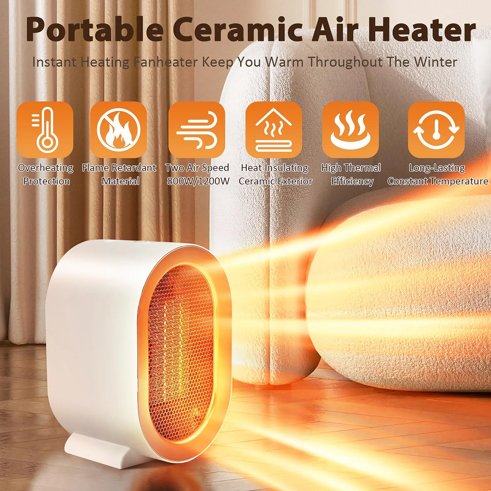 Weinsamkeit termowentylator energooszczędny, 1200 W, cichy grzejnik, ceramiczny, energooszczędny, 2 tryby pracy, ochrona przed przegrzaniem i zabezpieczenie przed przewróceniem, do łazienki, salonu