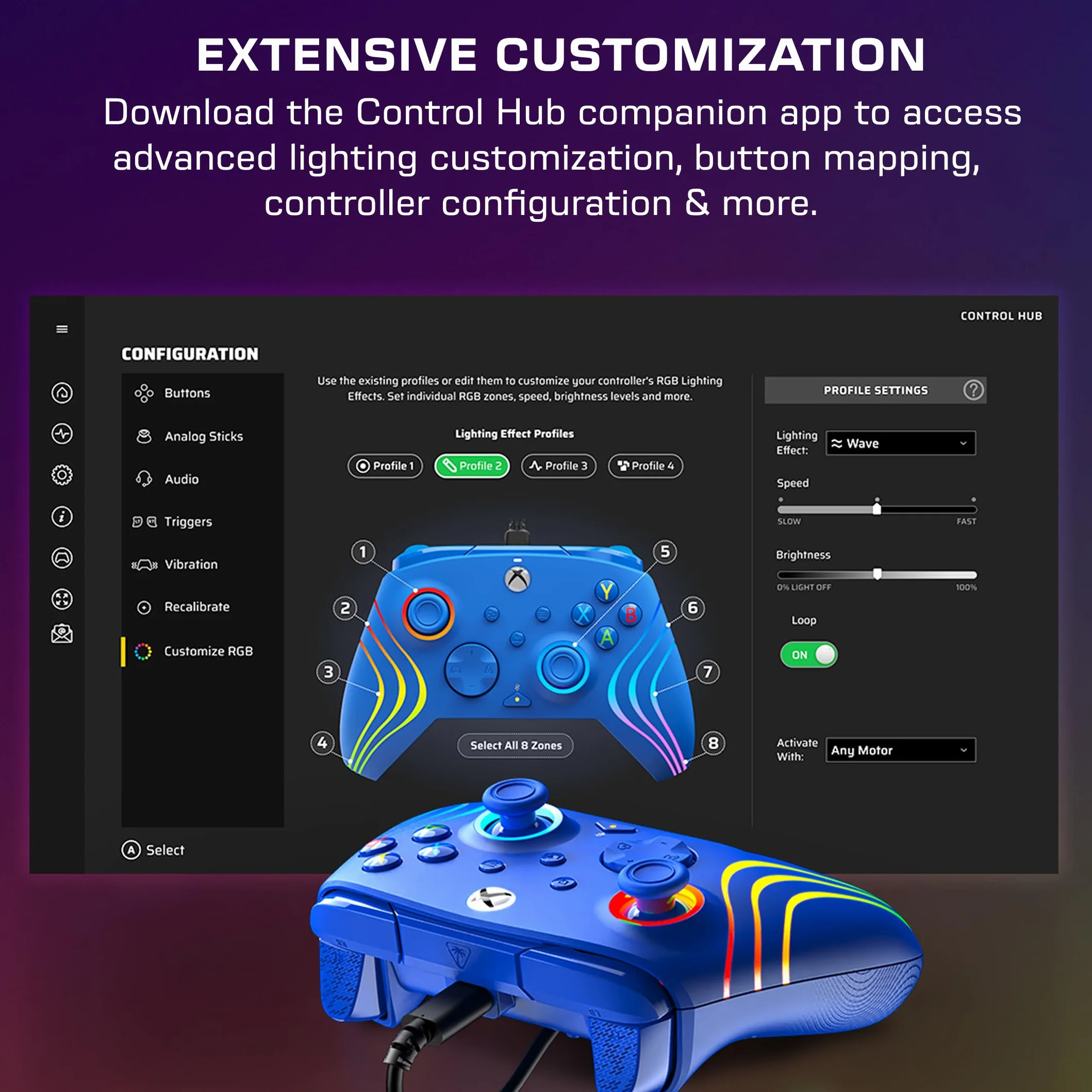 Turtle Beach Afterglow Wave Kontroler do gier RGB Niebieski Licencjonowany Xbox Series X S Xbox One Windows