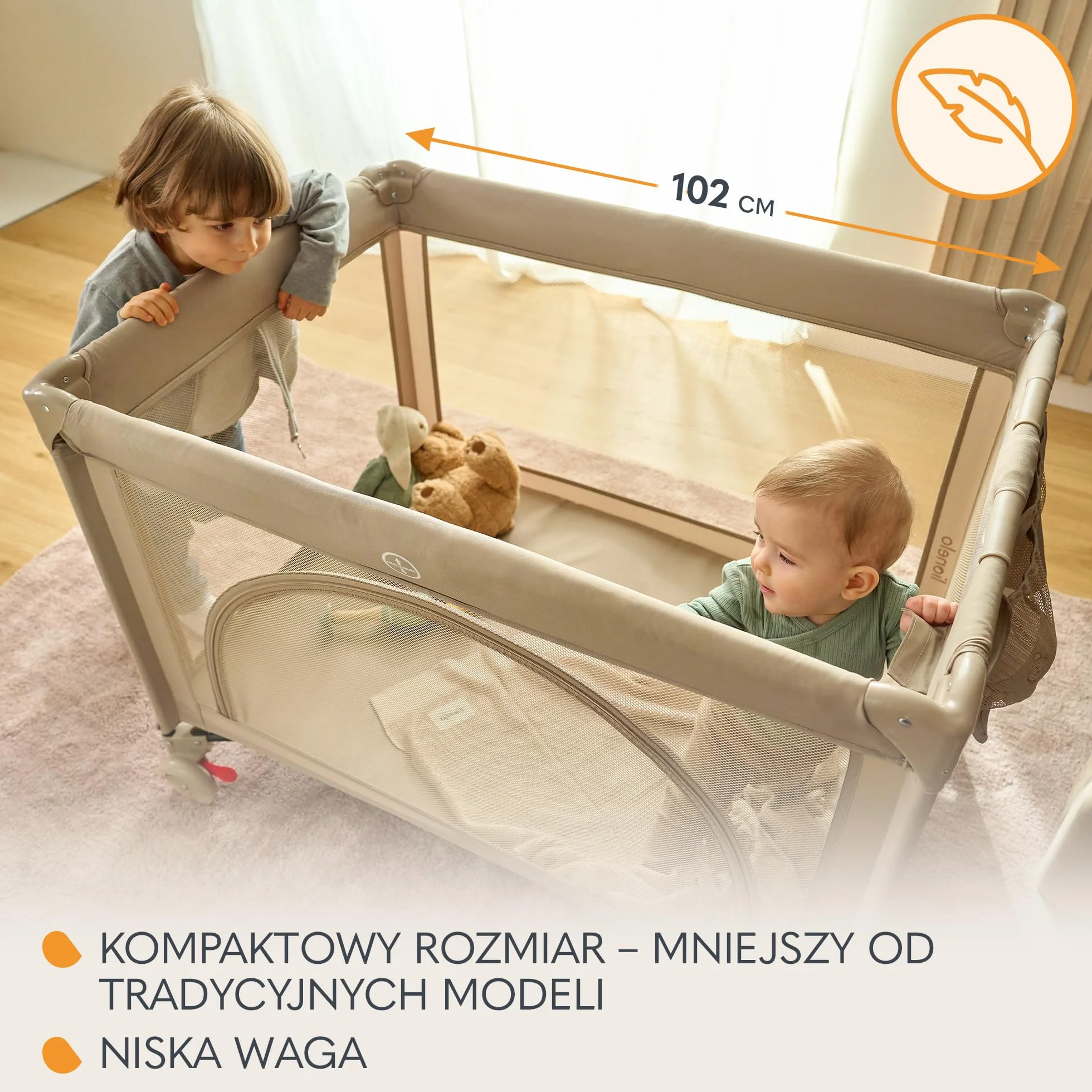 LIONELO LAURA Łóżeczko Turystyczne 2w1 Kojec dziecięcy do 15 kg 0-36 miesięcy Piankowy Materac T25 2 Poziomy Wysokości Torba Podróżna Koła z Hamulcem
