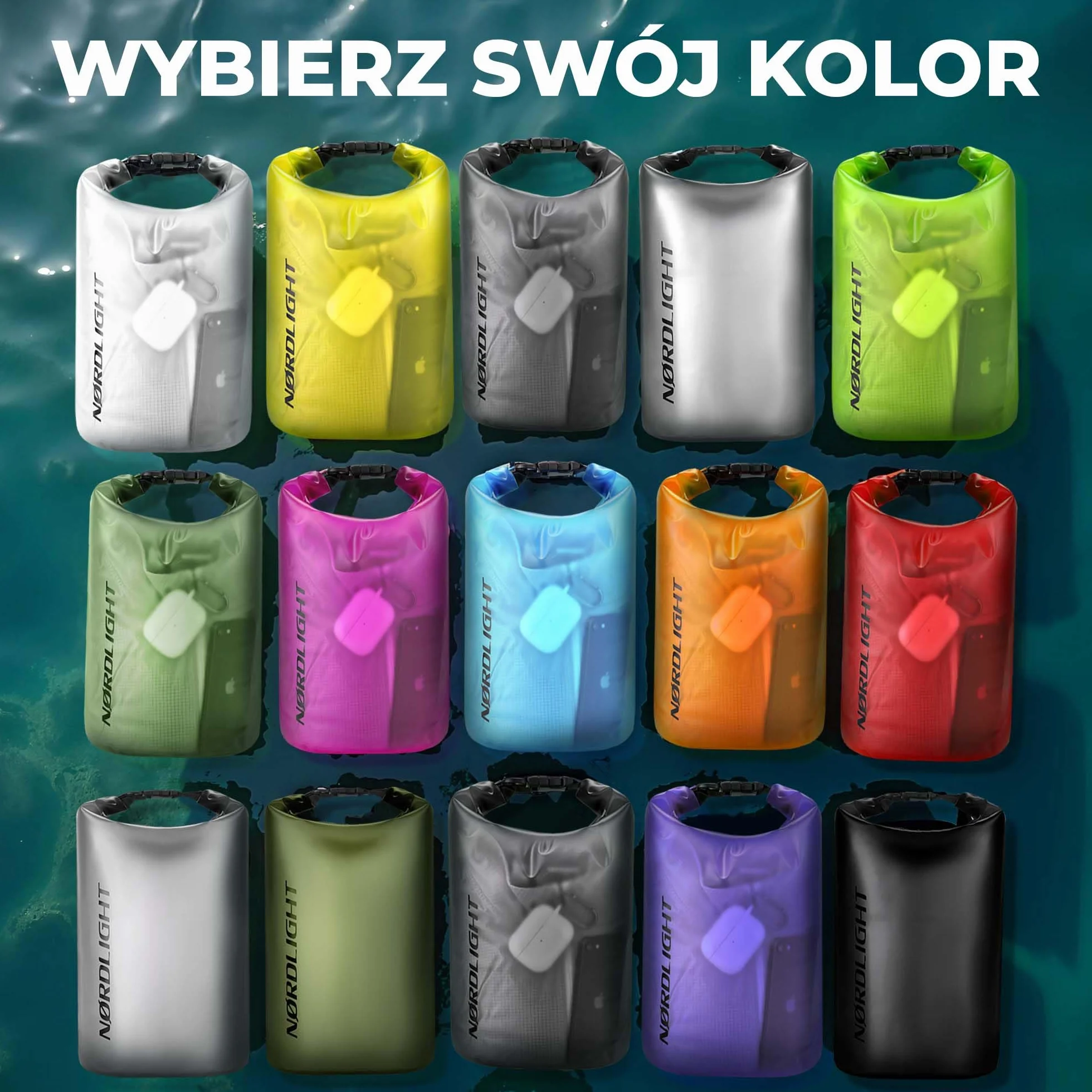Nordlight Wodoodporna torba sucha Dry Bag 15L - (Biały) Zapięcie roll-top i pasek na ramię | Pływanie, kąpiele, plaża, spływy kajakowe, wiosłowanie na stojąco, nurkowanie