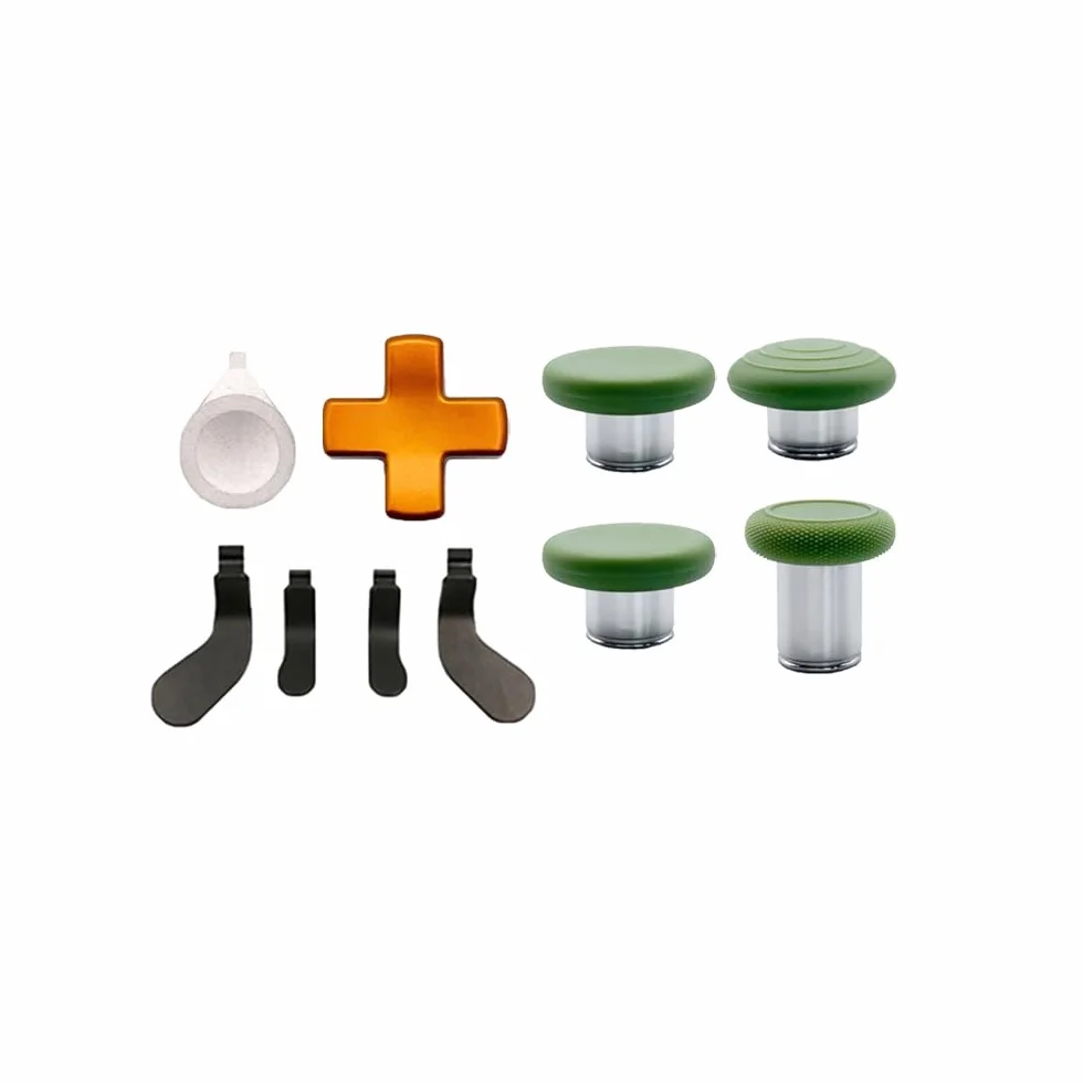 Metalowe Drążki do Xbox Elite Series 2 Kontrolera, 13 w 1 Akcesoria Zamiennik 6 Joystick 4 Tylne Łopatki 2 D-Pads z 1 Narzędziem do Regulacji, Zielony + Pomarańczowy