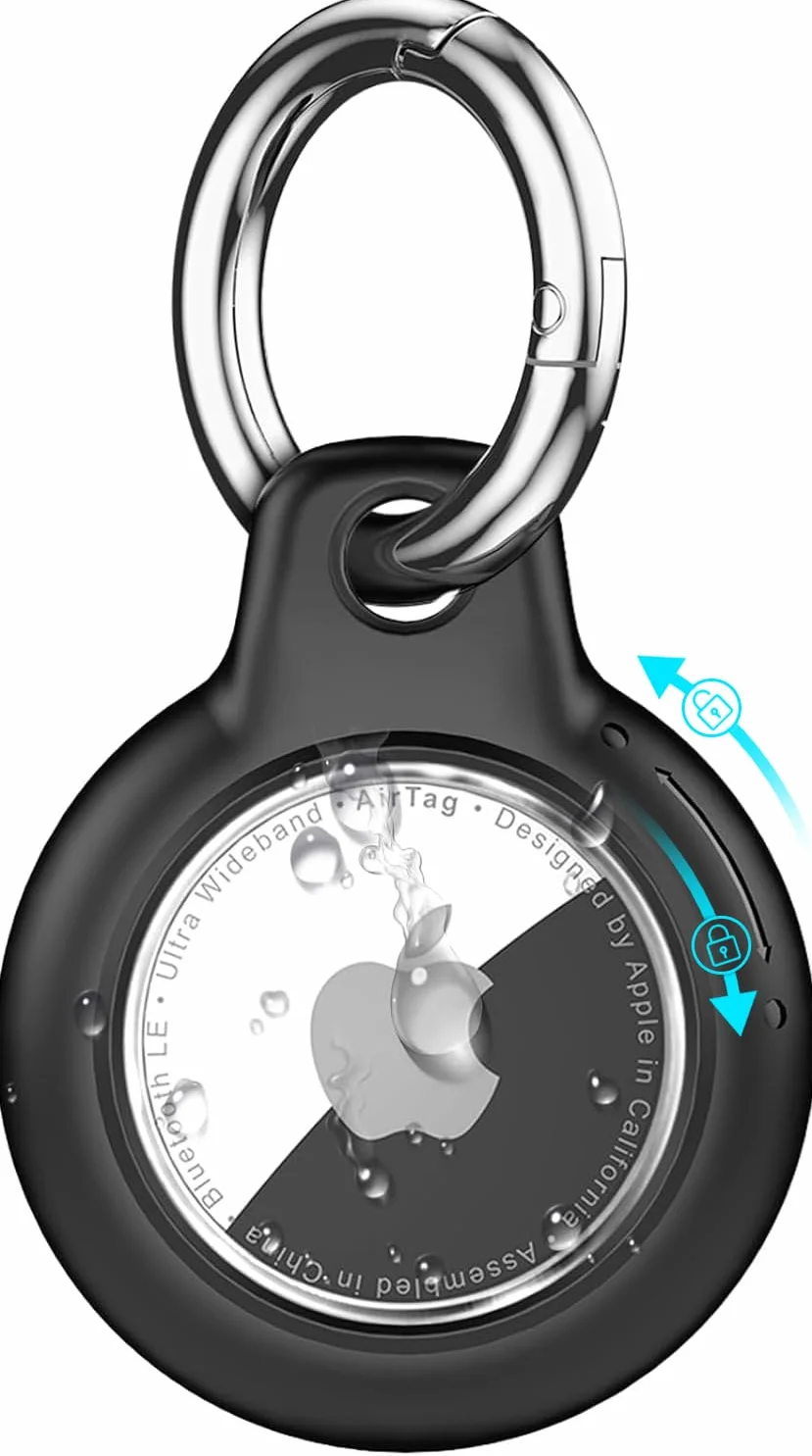 Wodoszczelne etui do Apple Airtag Holder z blokadą, Airtag zawieszka breloczek do kluczy Case with Keychain do bagażu/roweru/zwierząt domowych (czarne)