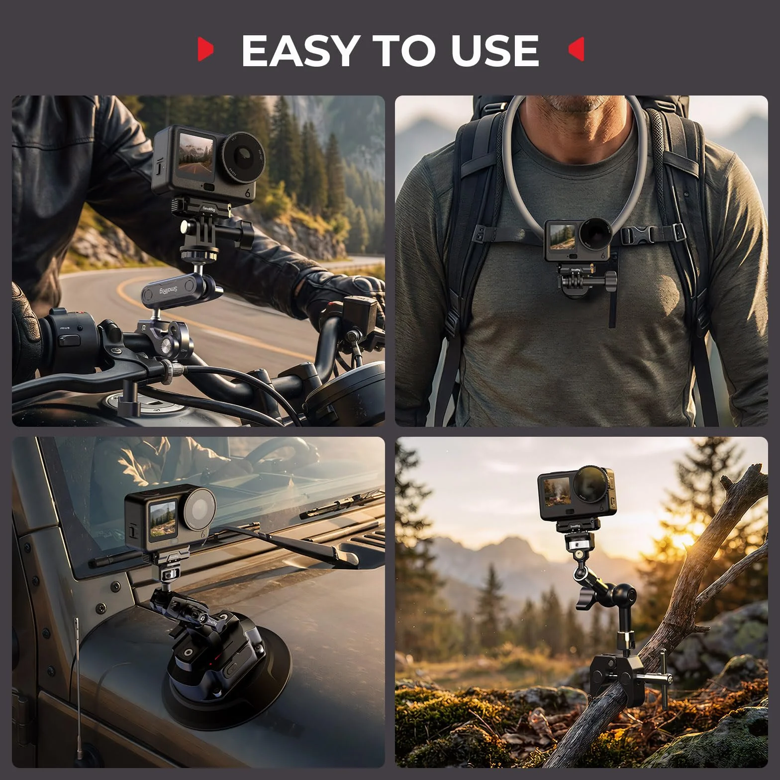 SMALLRIG Magnetyczny uchwyt adaptera z podwójnym mocowaniem do DJI Osmo Action 6/Osmo Nano, dwukierunkowy magnetyczny uchwyt szybkozłączki składany z 2-bolcowym mocowaniem - 5890