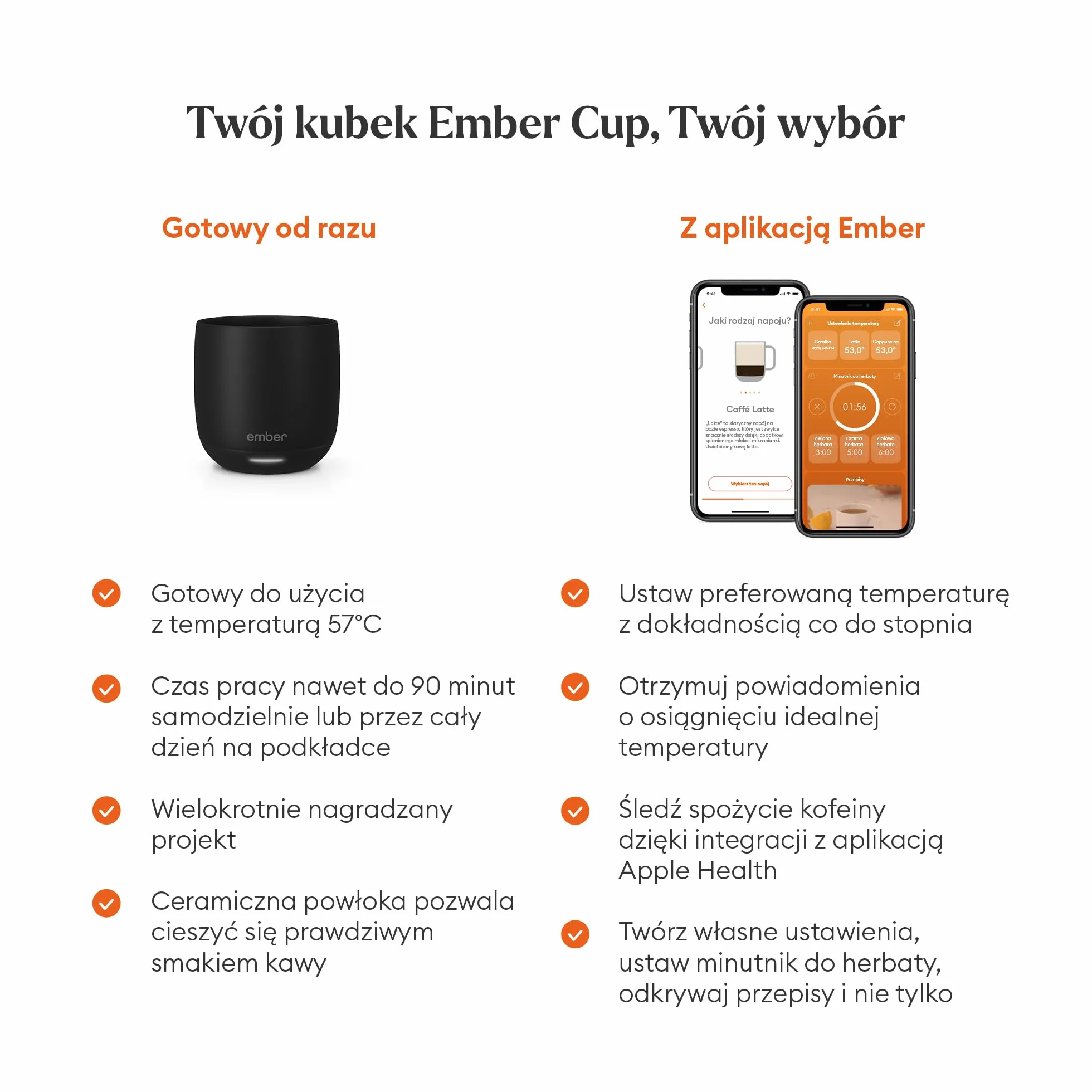 Kubek z regulacją temperatury Ember Cup – ogrzewany kubek do kawy 178 ml z wyświetlaczem LED, możliwość ponownego ładowania, obsługa przez aplikację, czas działania akumulatora: 1,5 h, czarny