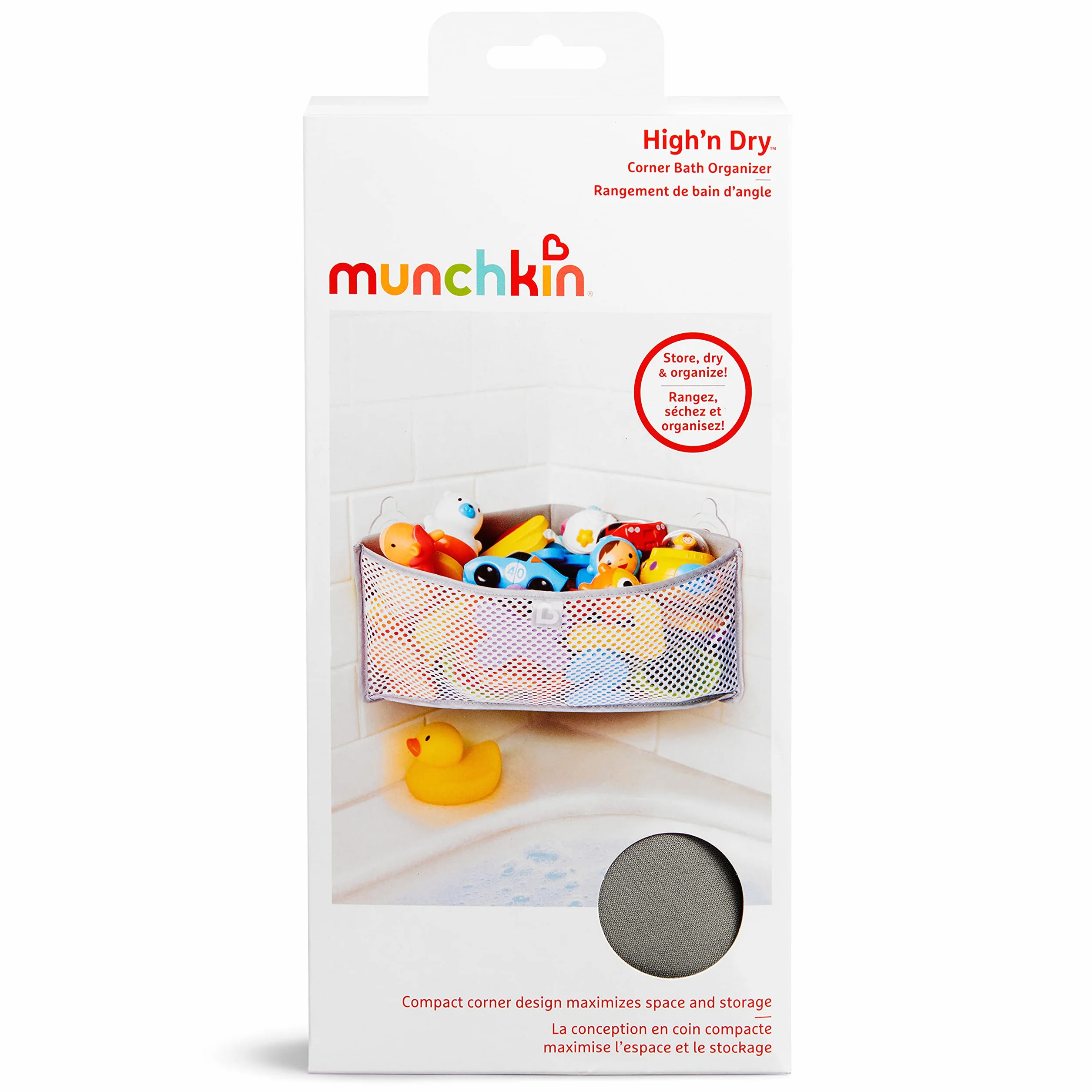 Munchkin High'n Dry Corner organizer na zabawki do kąpieli, szary