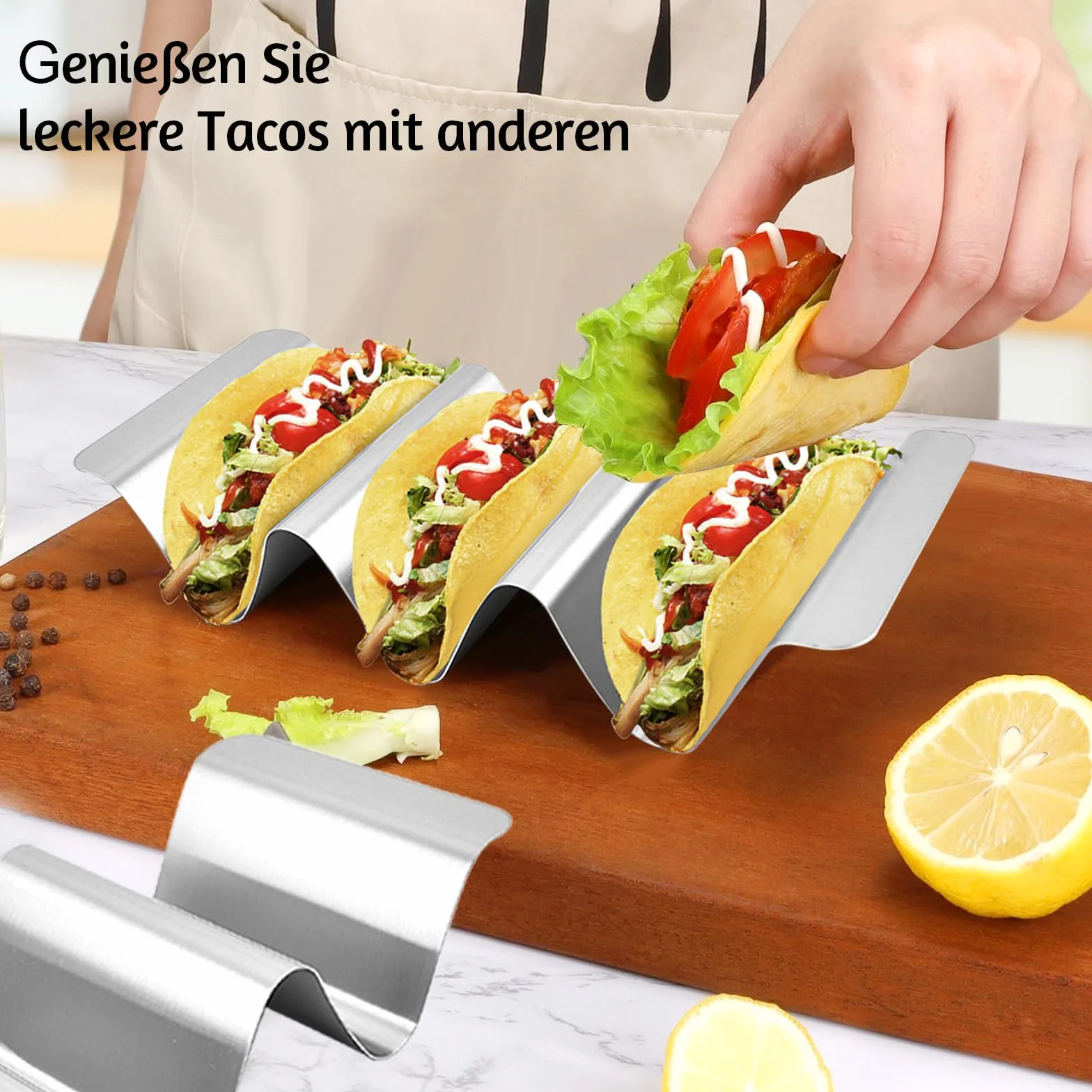 Uchwyt na taco, stal nierdzewna, 6 sztuk, pomieści do 3 tacos
