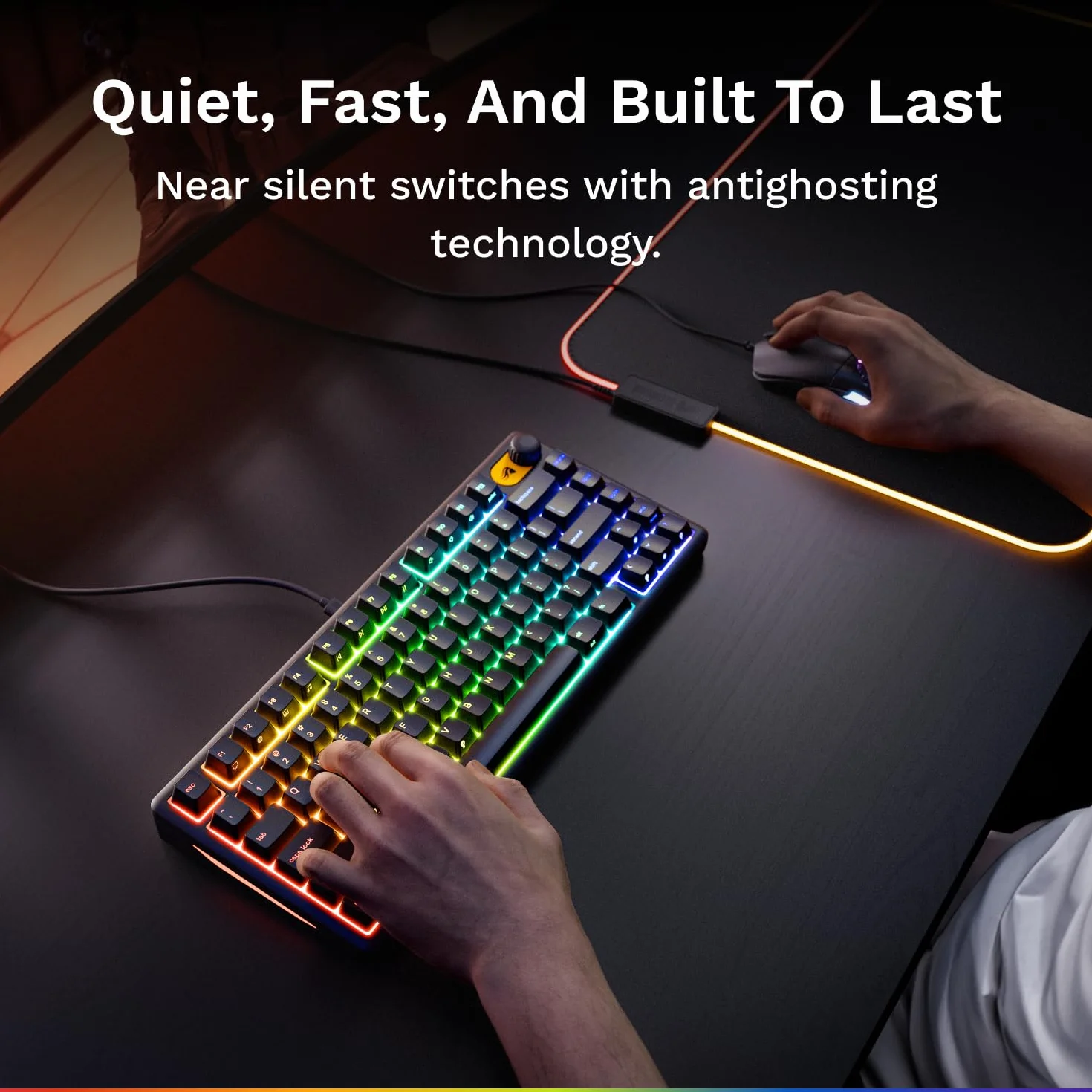 Glorious Gaming Klawiatura GMBK 75% - wymienne nakładki MX, odłączany kabel USB, IP57 odporna na wodę i kurz, RGB 10 stref, ciche przełączniki - 321x137x41 mm - Układ angielski QWERTY