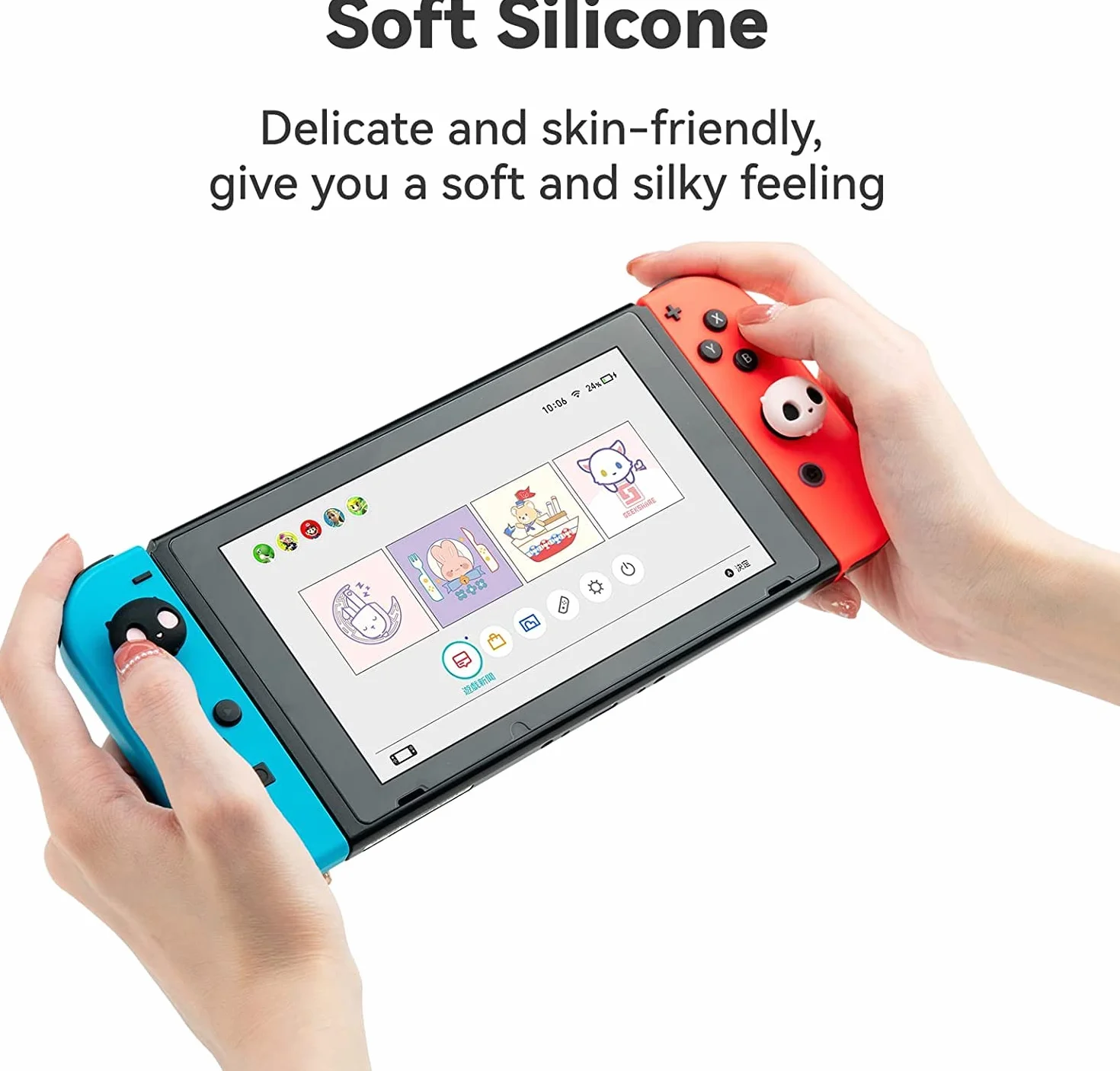 GeekShare Śliczne silikonowe nakładki na kciuki Joystick, osłona joysticka kompatybilna z Switch/OLED/Switch Lite, 4 szt. - Czaszka (czarno-biała)