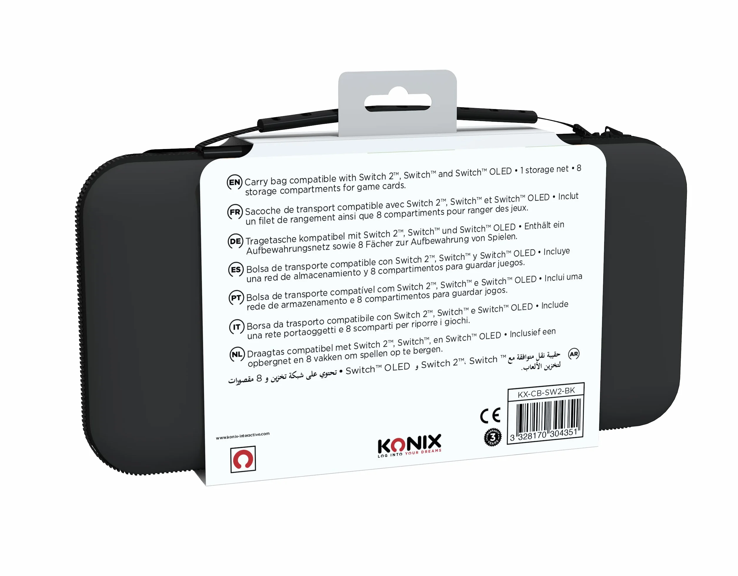 Konix Schutzhülle und Tragetasche for Nintendo Switch, Switch OLED und Switch 2 - Zubehörnetz - 8 gniazd - czarny