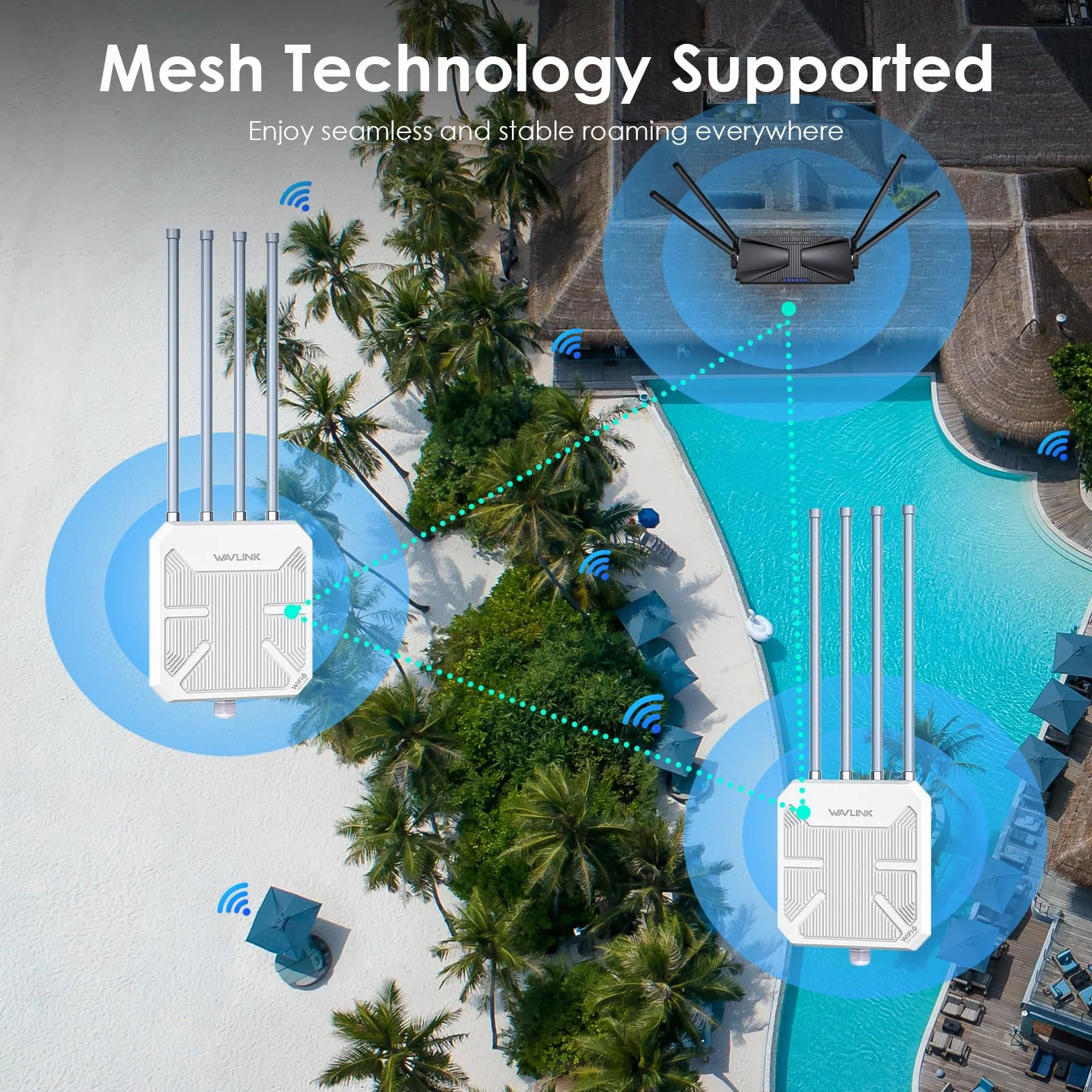 Zewnętrzny Przedłużacz Repeater WiFi 6 Mesh Dużym Zasięgu AX3000, WN573HX3 Outdoor Dwuzakresowy Gigabit Punkt Dostępowy PoE/Potężny Bezprzewodowy Wzmacniacz WiFi (Anteną 4x8dBI, IP67, +256 urządzeń)