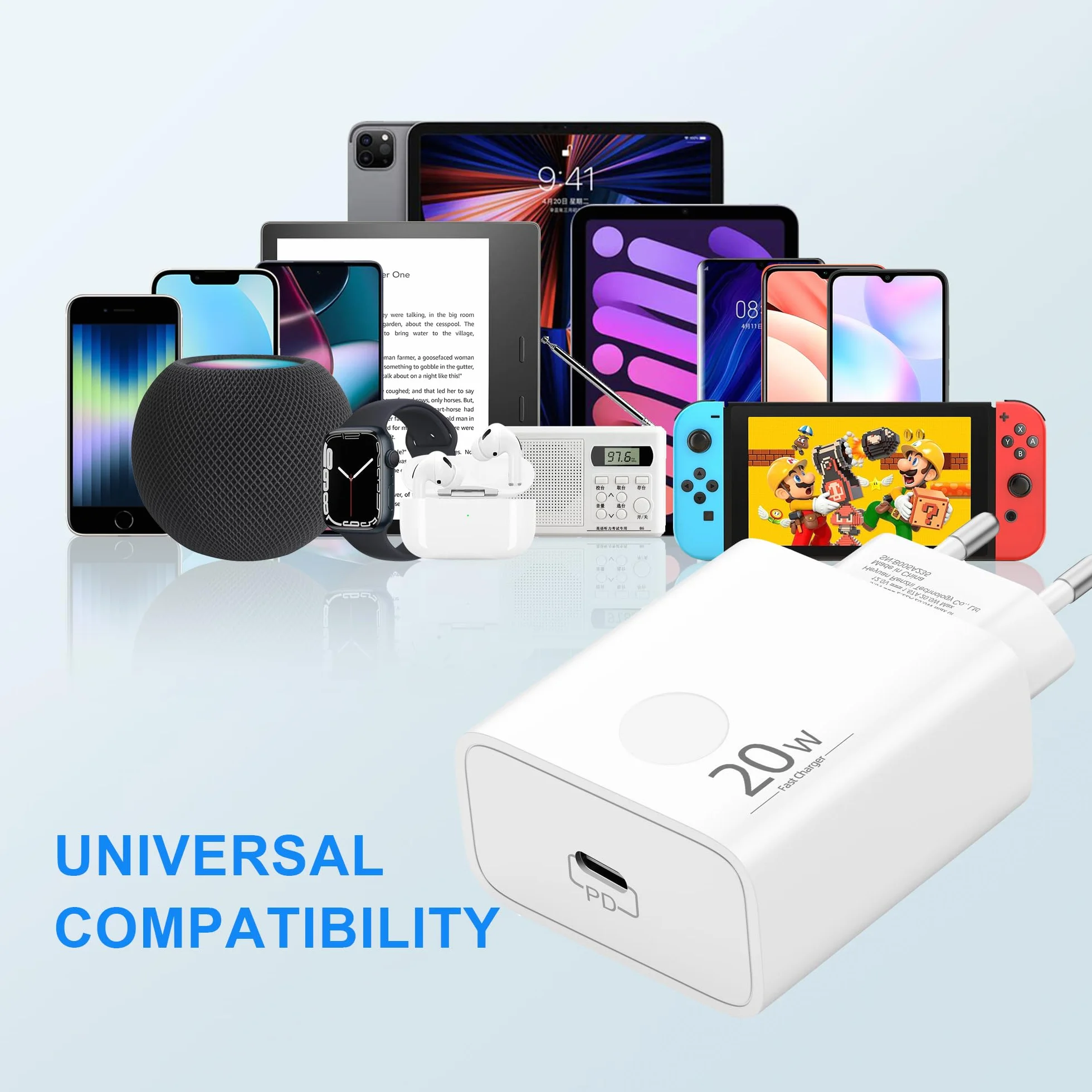 Ładowarka do iPhone 14 13 12 11 Pro Max Plus Mini SE XS XR X 8 7, Zasilacz USB-C 20W Szybka Ladowanie Adapter Wtyczka Gniazdo Type-C i Kabel 2m