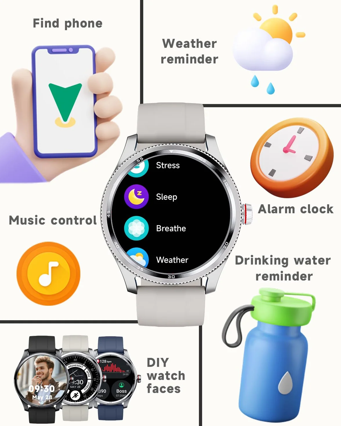 TOOBUR Inteligentny zegarek dla mężczyzn i kobiet, metalowa ramka z krokomierzem, smartwatch 100 sportowych, odpowiadanie za połączenie telefoniczne i pulsometr, wodoodporny IP68 do pływania