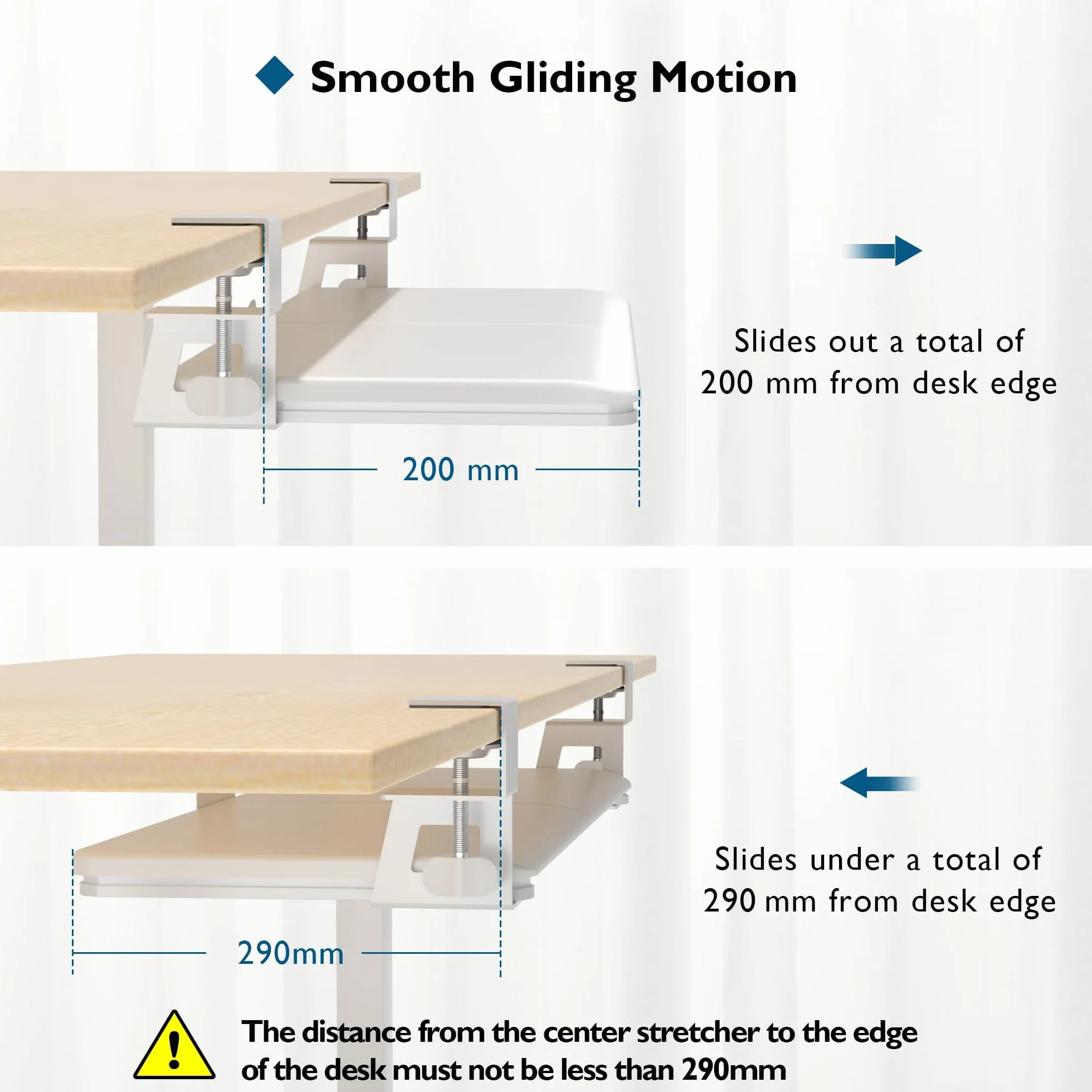 BONTEC Wysuwana Półka Pod Klawiaturę Pod Biurko z Zaciskiem C, Ergonomiczna Szuflada 650x300 mm