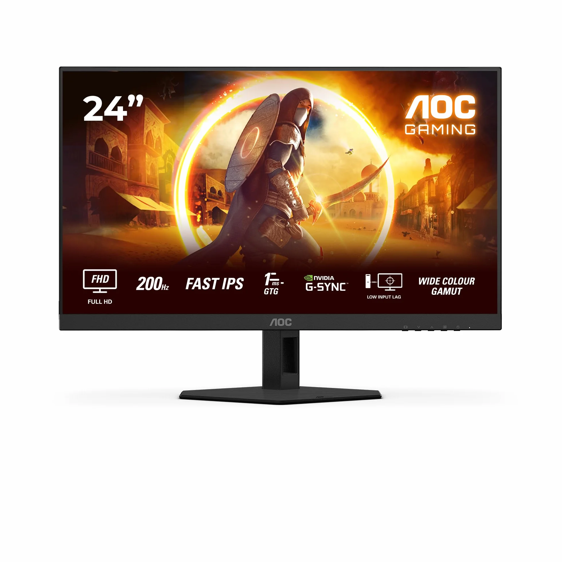 AOC Gaming 24G4HRE - 24-calowy monitor Full HD, 200 Hz, 1 ms, S-Sync, HDR10 (1920 x 1080, 2X HDMI 2.0, DisplayPort 1.4) Czarno-czerwony