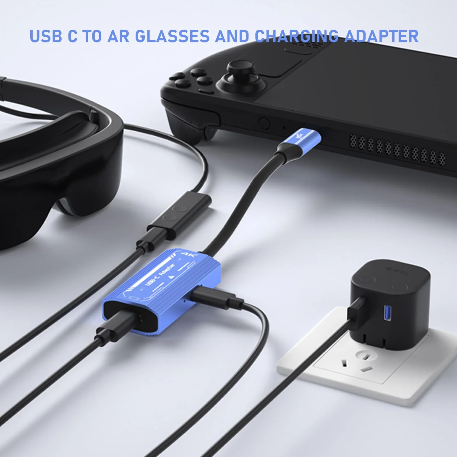 USB C do Okularów i Adapter ładowania, Adapter Okularów 4K 60 Hz do 100W PD3.0 Szybkie ładowanie, ładowanie i Zabawa, dla XReal dla dla Rayneo i Nie Tylko