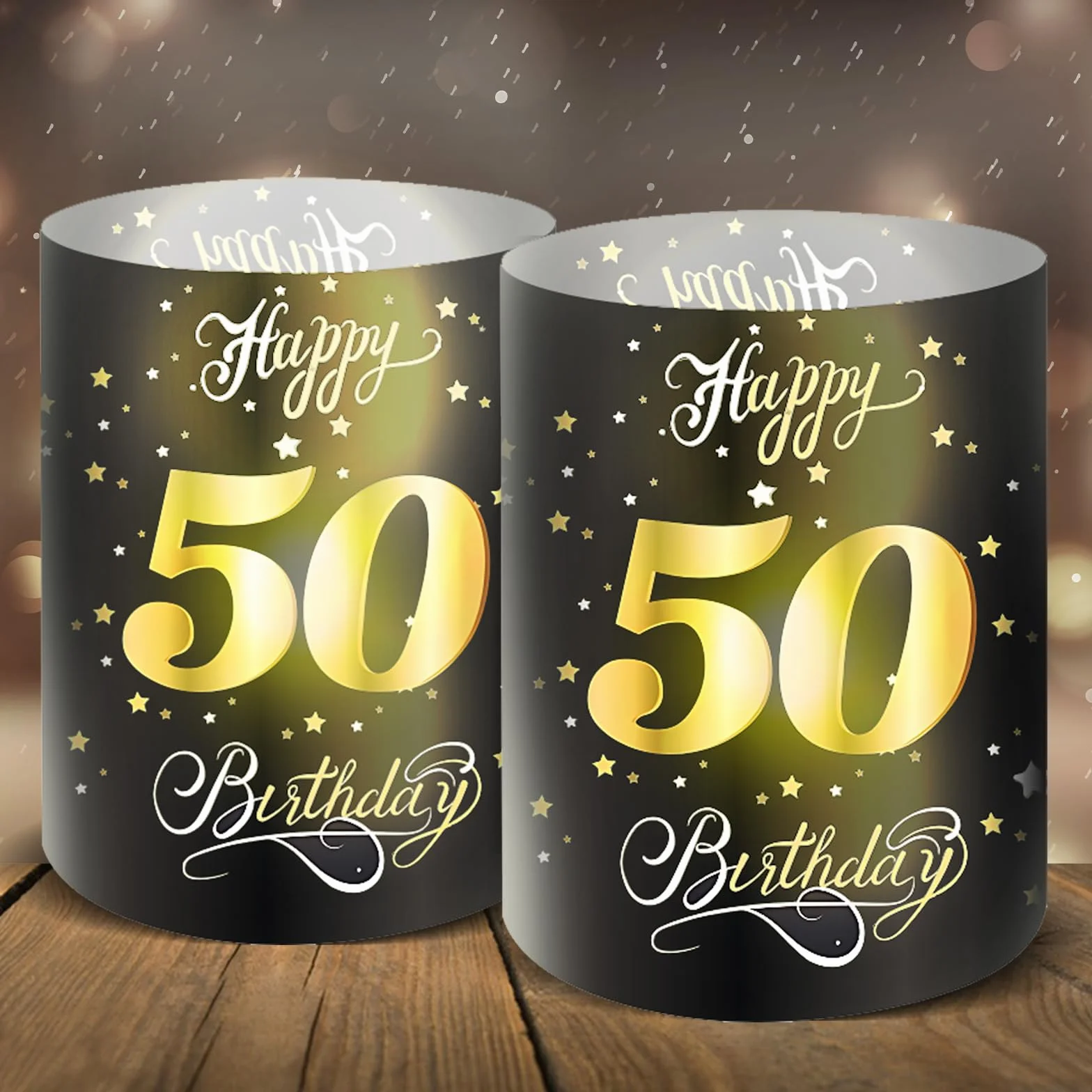 Moorle 12 lampionów na 50. urodziny, dekoracja Happy Birthday, do podgrzewaczy lub świec
