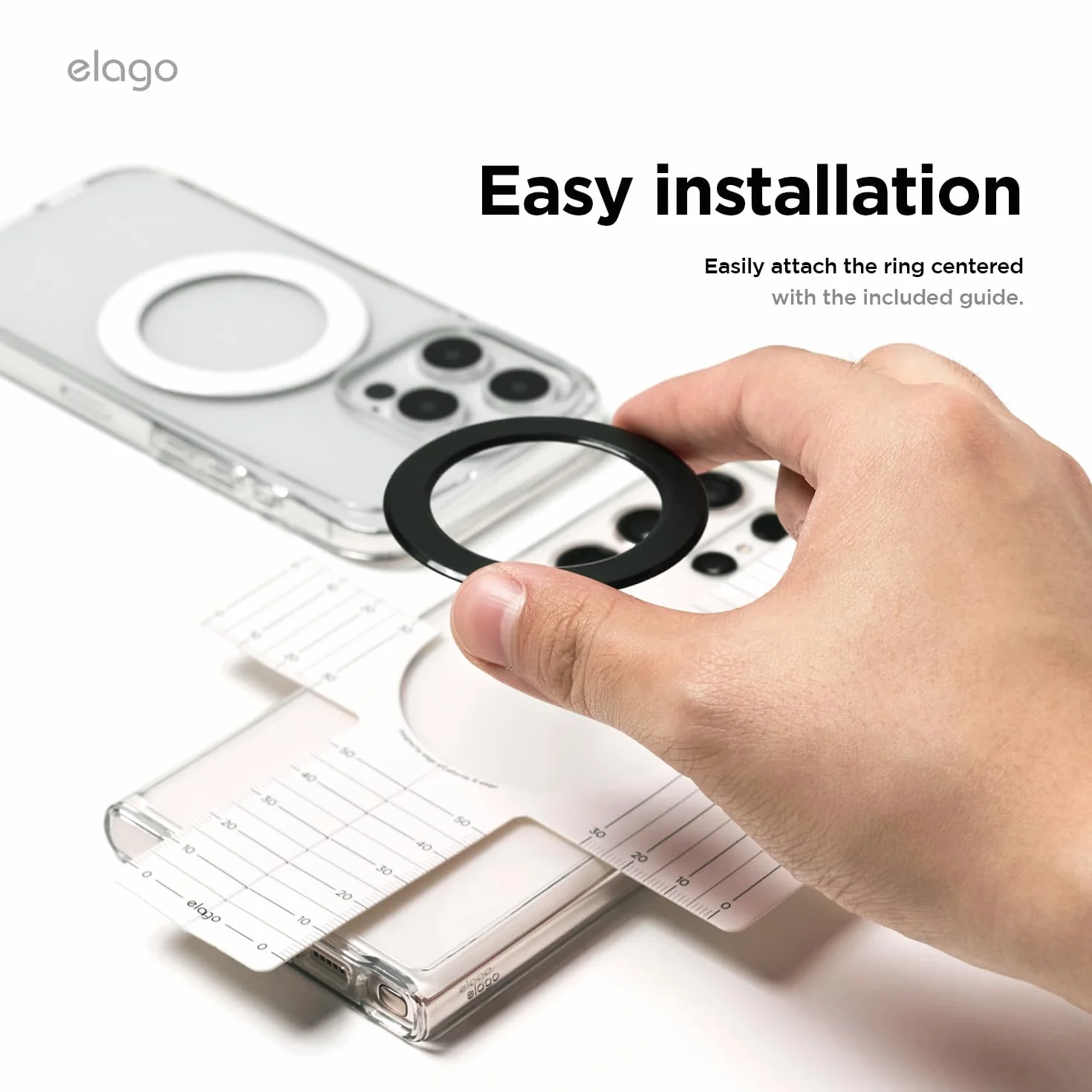 elago Magnetyczny pierścień samoprzylepny - 2 sztuki naklejek magnetycznych, kompatybilne z MagSafe, wszystkie modele iPhone'a, wszystkie modele Galaxy [przewodnik MagSafe w zestawie] [czarny]