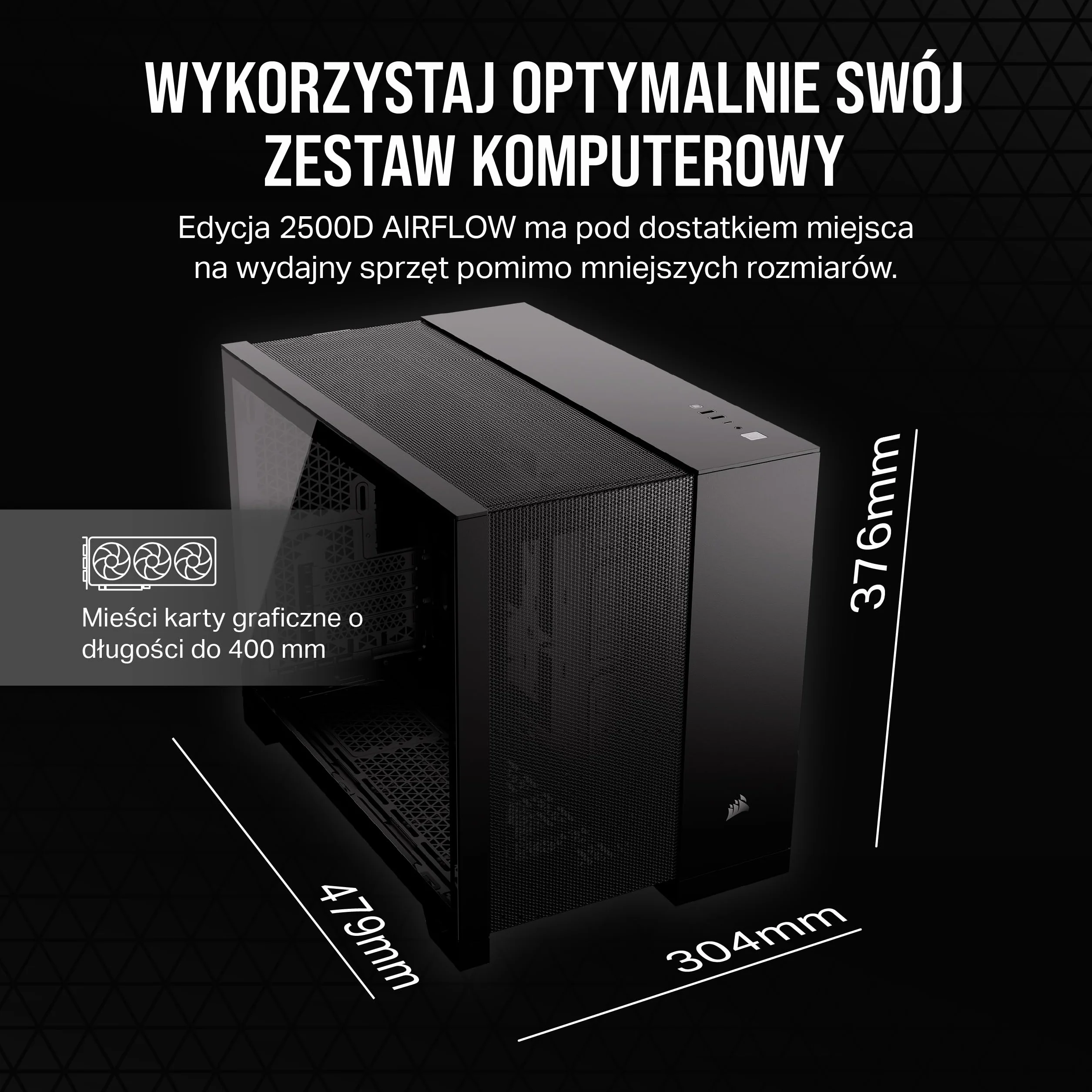 CORSAIR 2500D AIRFLOW Obudowa mATX PC - Brak Wentylatorów w Zestawie - Konstrukcja z Dwiema Komorami - Kompatybilna z Płytami Głównymi z Odwróconym Połączeniem - Czarny