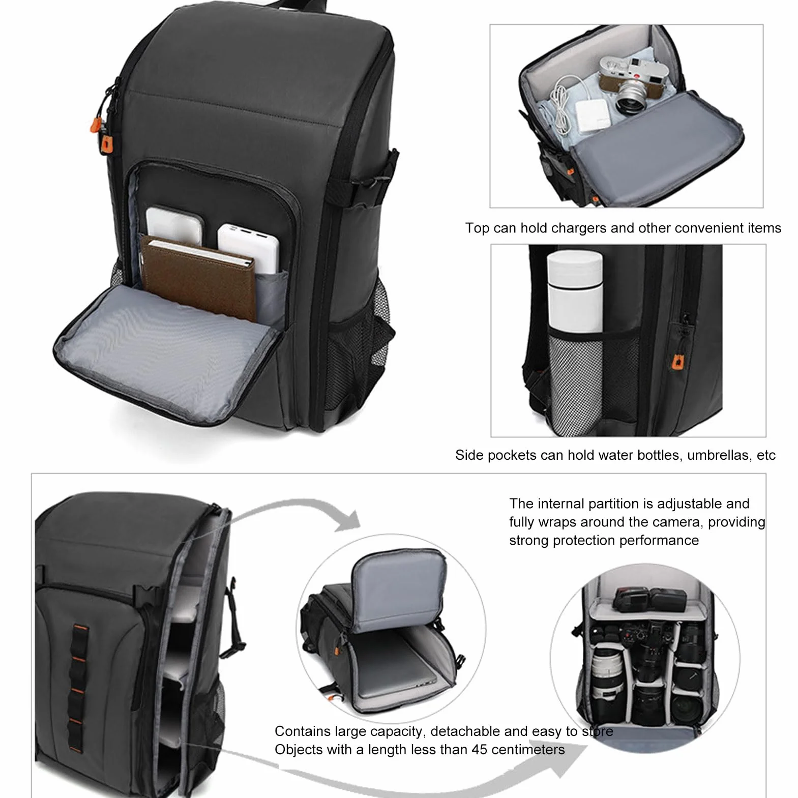 Denash Plecak na Aparat, Lekka, Przeciwdeszczowa, Profesjonalna Torba Fotograficzna o Dużej Pojemności, z boczną komorą Szybkiego Dostępu i Wyjmowanymi Przegródkami, do Lustrzanek