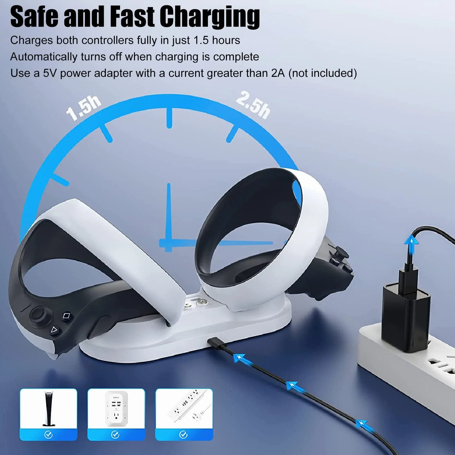 Stacja ładująca PS VR do Kontrolera PS VR2 Sense ze Wskaźnikiem LED, Magnetyczna Szybka ładowarka z podwójną ładowarką Stacja ładująca