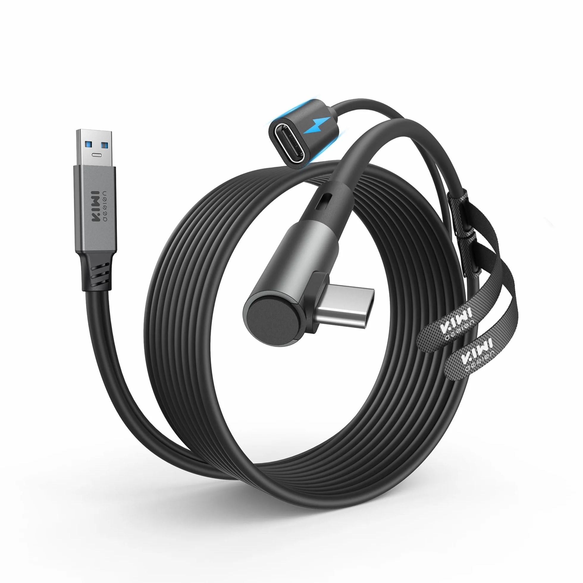 KIWI design Kabel łączący z ładowaniem 5M kompatybilny z akcesoriami Meta Quest 3s/3/2/Pro/Pico 4 i PC/SteamVR kabel łączący USB 3.0 do USB C z superprędkością 5 Gb/s do rozszerzonej rozgrywki, czarny