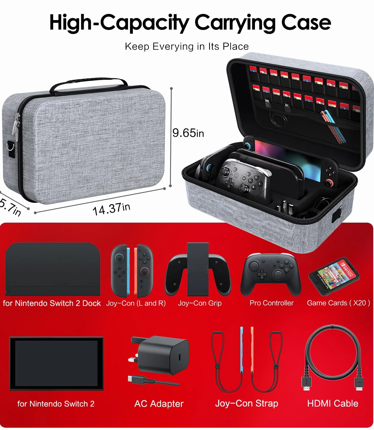 ivoler Etui transportowe kompatybilne z modelem Nintendo Switch 2 (2025), twardym futerałem podróżnym Deluxe do przełącznika konsoli, przełącznika dokującego, oryginalnej ładowarki, gier i innych