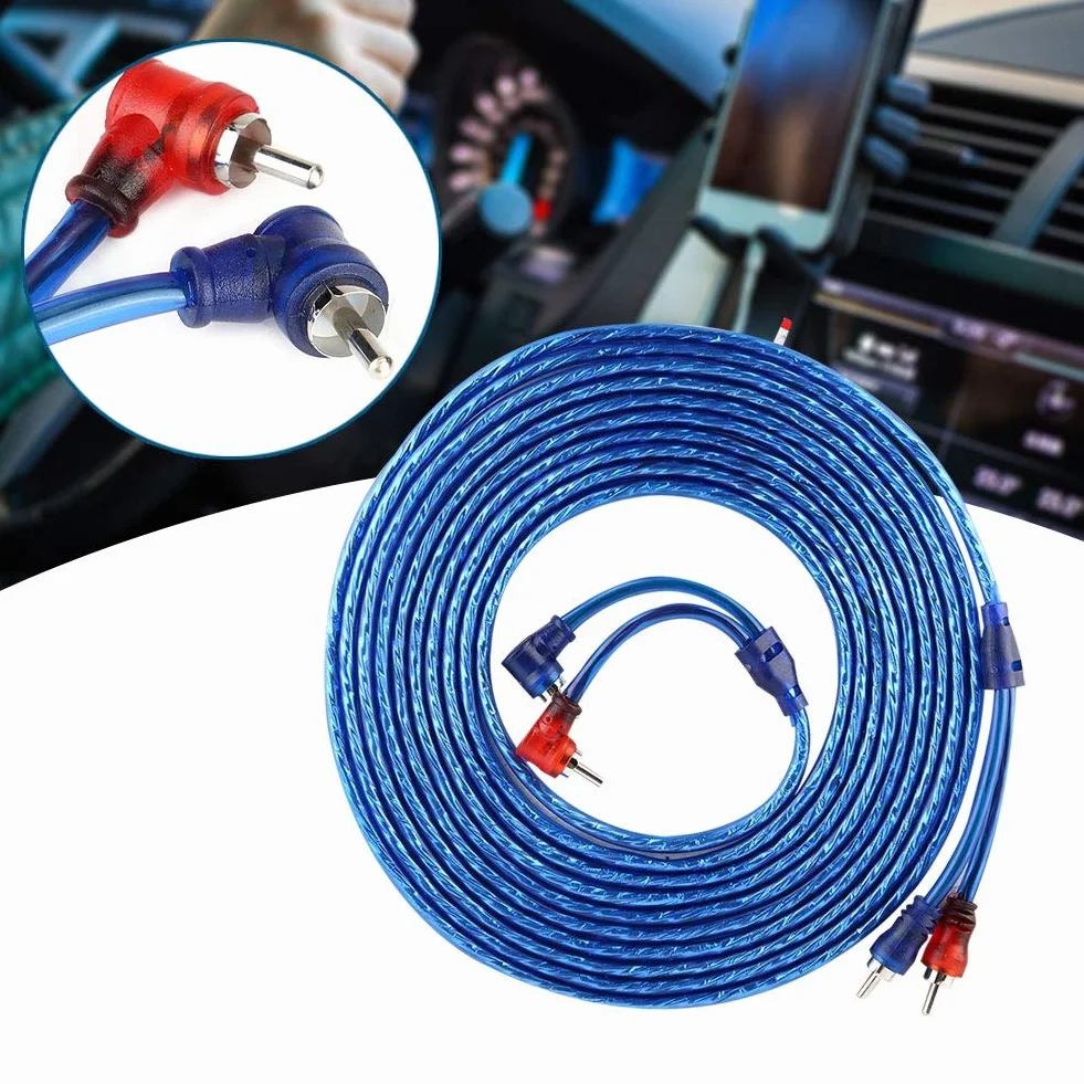 Qiilu 5 Meter Car-Audio-Kabel, AUTO Car Blue Transparentes Cinch-Audio-Verbindungskabel Ultra Flexibel