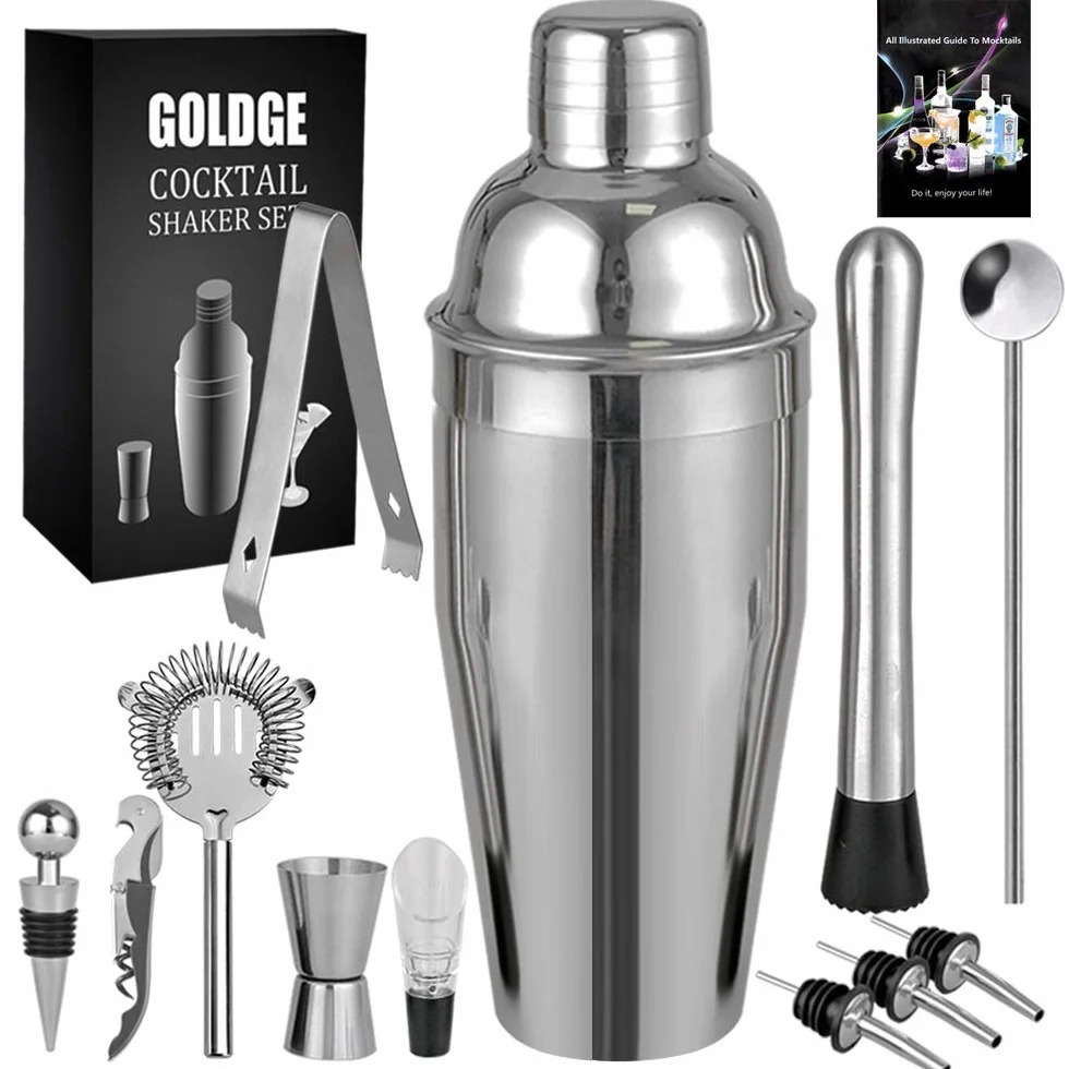 Goldge Zestaw do koktajli 12 sztuk shaker ze stali nierdzewnej 750 ml akcesoria barowe