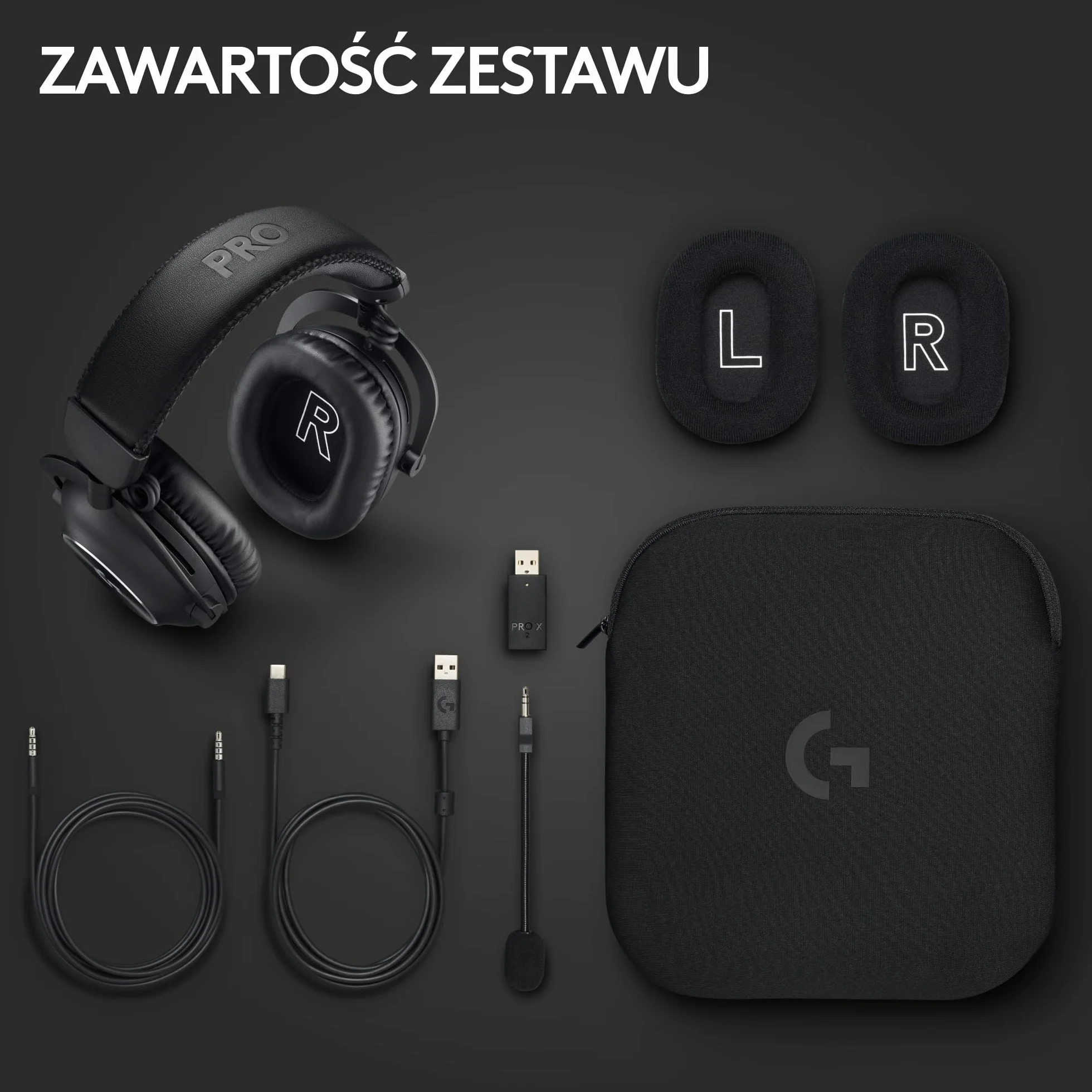 Logitech G PRO X 2 LIGHTSPEED, bezprzewodowe słuchawki, odłączane ramię mikrofonu, grafenowe 50 mm, DTS:X 2.0–7.1 Surround, Bluetooth/USB/Aux 3,5 mm, PC, PS5, PS4, Nintendo Switch - Czarny