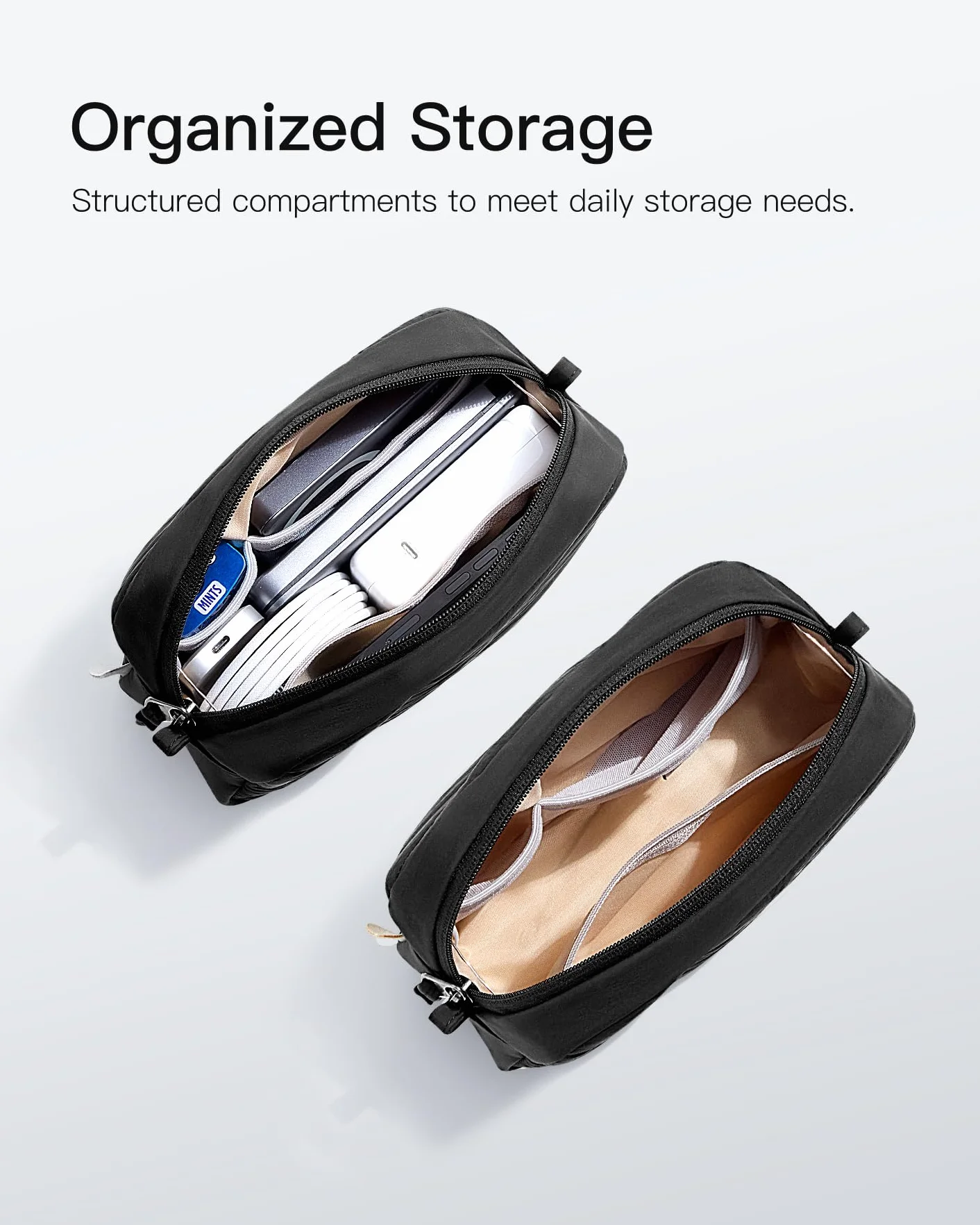 Inateck Lekka torba na kable organizer na elektronikę, ochrona przed wodą rozbryzgową, torba na akcesoria podróżne do koncentratorów, powerbanków, pamięci USB, czarny, 21x8x13 cm, torba podróżna