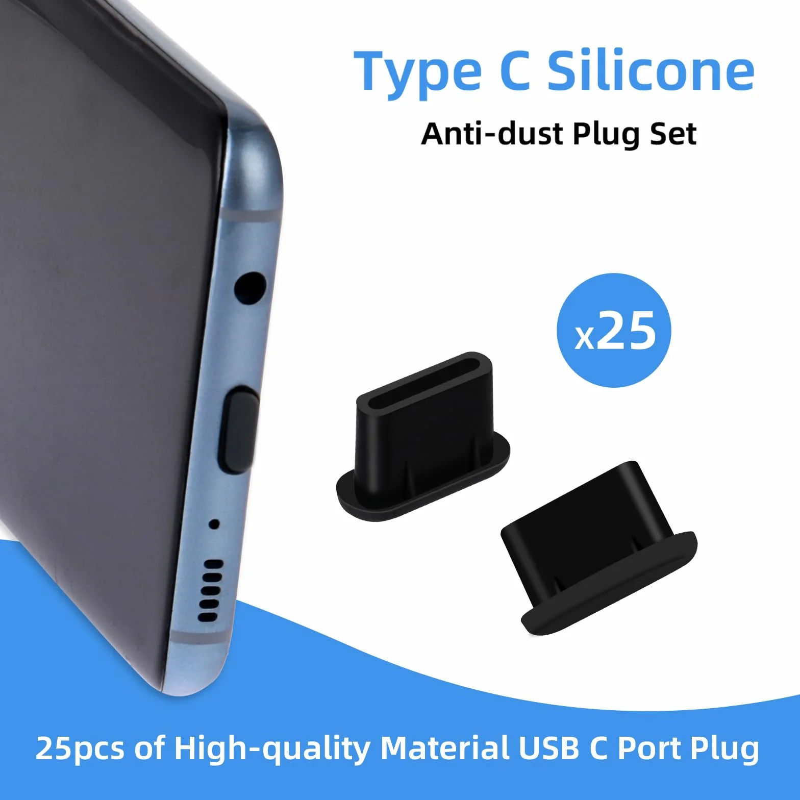 TIESOME 25 szt. wtyczka przeciwpyłowa do telefonu, silikonowa osłona portu ładowania telefonu USB C, ochrona przeciwpyłowa, korek kompatybilny z większością telefonów komórkowych i tabletów typu C