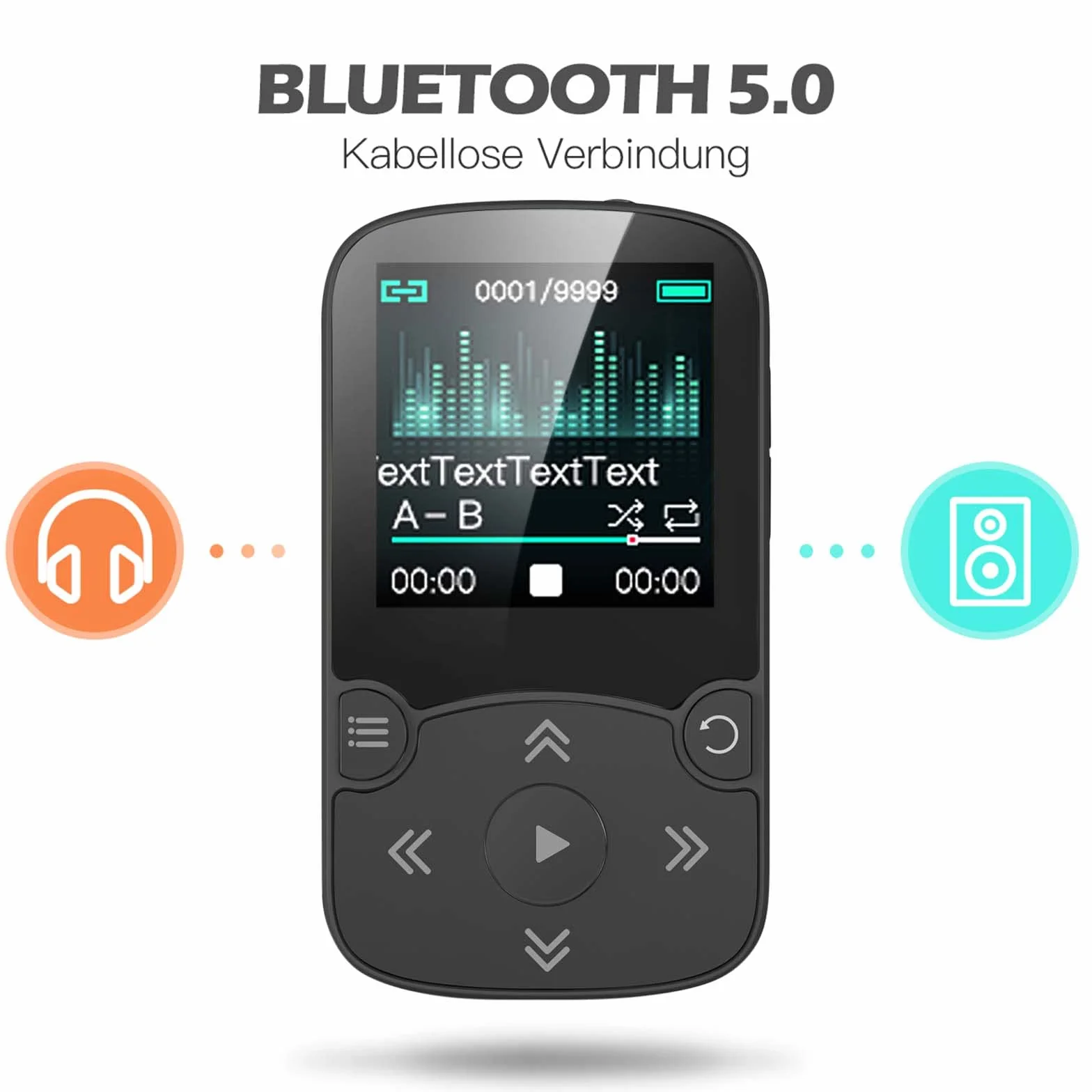 AGPTEK Odtwarzacz MP3 Bluetooth 5.3 Sport 32 GB z kolorowym ekranem TFT 1,5", mini odtwarzacz muzyki z klipsem, obsługuje kartę TF do 128 GB, z przyciskiem głośności, radio FM, krokomierz, czarny