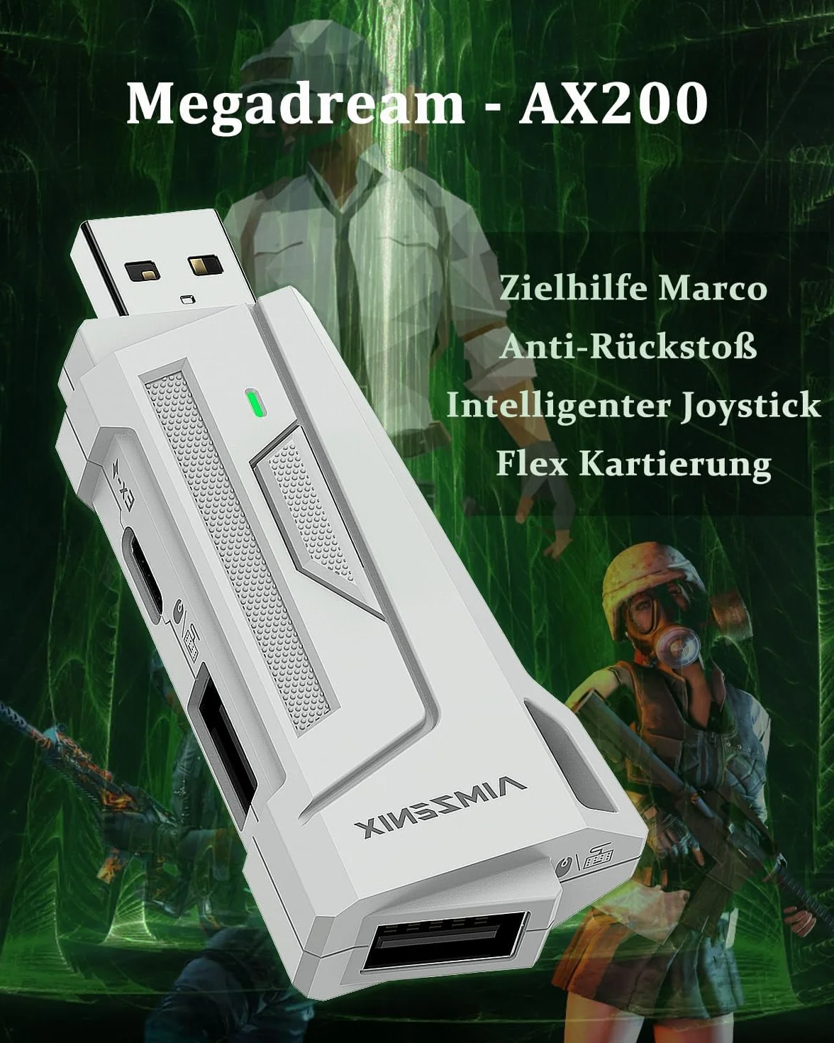 Megadream AX200 PC klawiatura i mysz adapter do komputera, aplikacja z funkcją Smart Joystick, częstotliwość raportowania 1000 Hz, bez rozruchu, elastyczne mapowanie, klawiatura gamingowa, konwerter