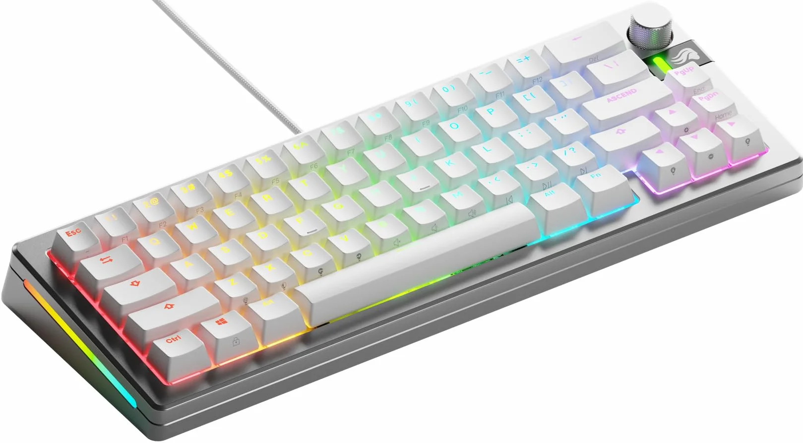 Glorious Gaming GMMK 3 PRO: klawiatura mechaniczna, compact 65%, aluminiowa obudowa i system uszczelek, przełączniki MX z hot swap, pianka dźwiękochłonna, amerykański QWERTY - Srebrna