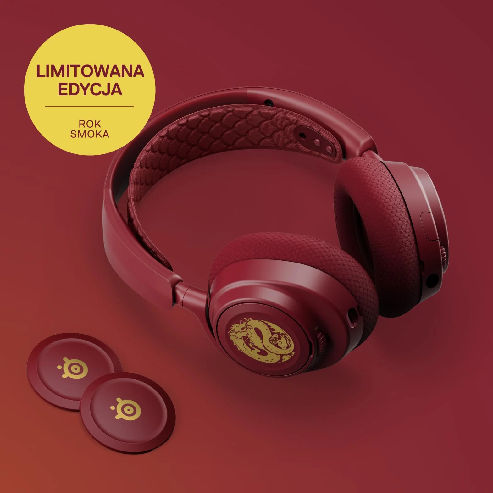 SteelSeries Arctis Nova 7 Wireless - Multi-Platform Gaming Headset - Dragon Edition - głośniki + nakładki - Podwójna łączność 2,4 GHz, Bluetooth - bateria 38 HR Fast Charge - PC, PS, komórki, Switch