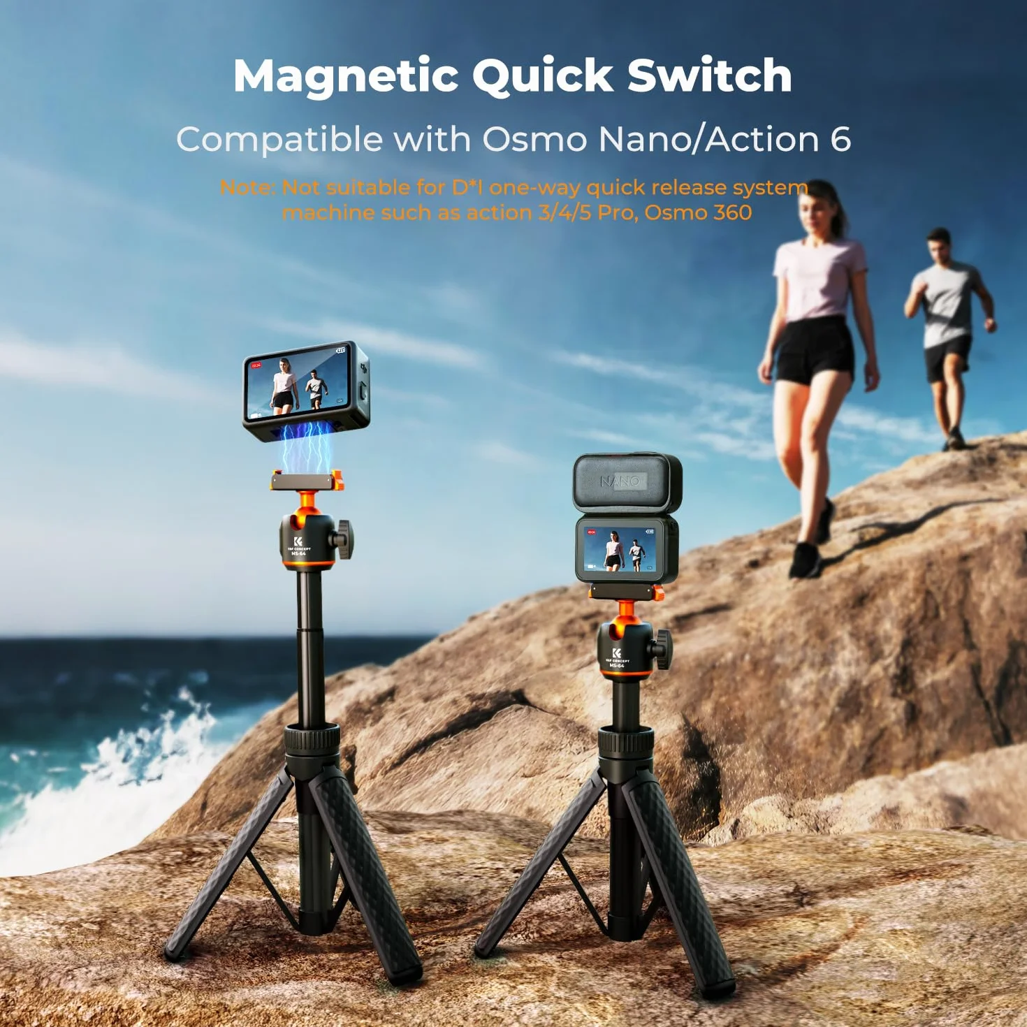 K&F CONCEPT Mini statyw do selfie 65 cm do Osmo Nano/Osmo Action 6, magnetyczne szybkie zapięcie, głowica kulowa 360°, wysuwany stojak i akcesoria (180 g, składany do 21 cm)